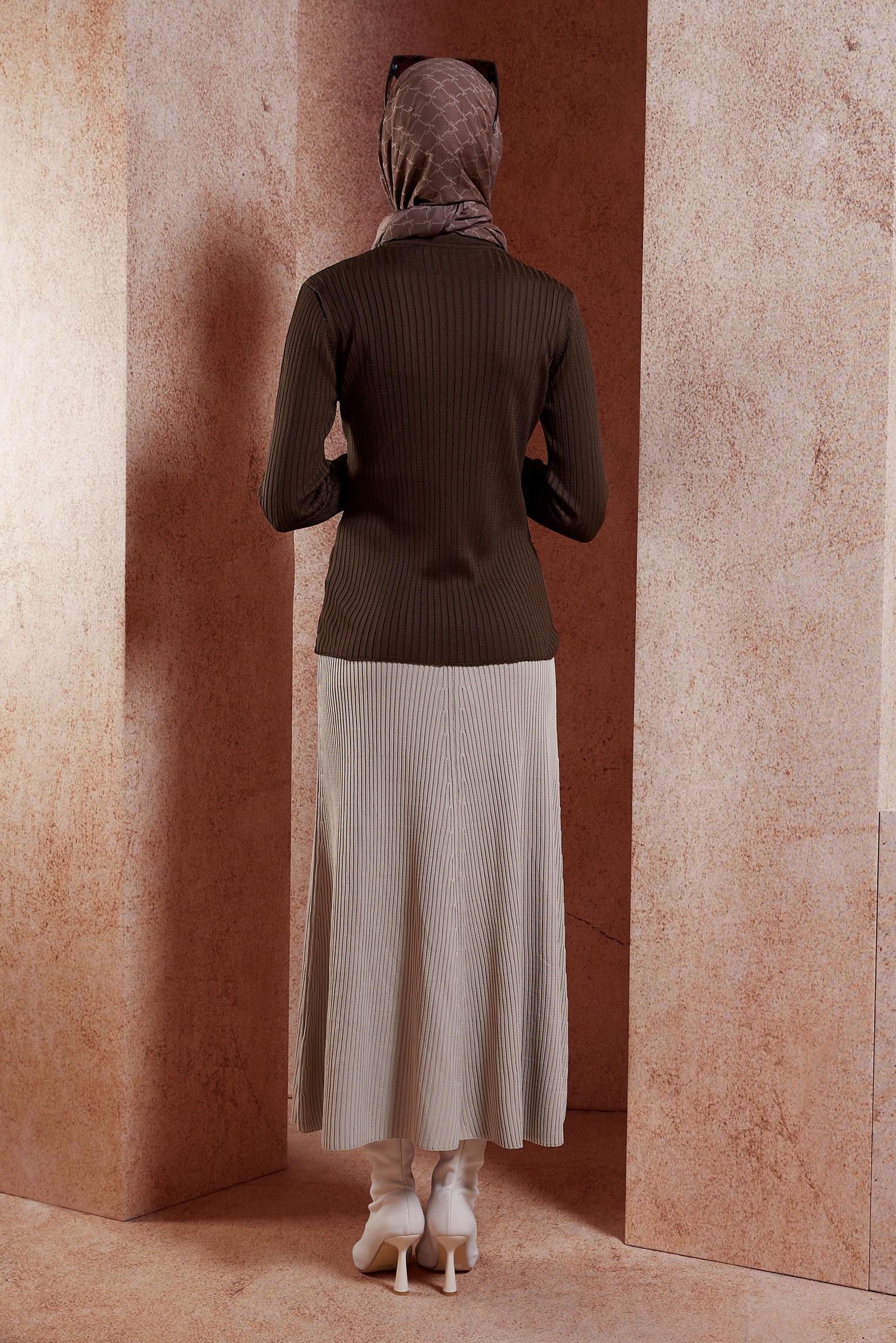 Tesettür giyim KAHVE BİSİKLET YAKA TRİKO KAZAK 45004