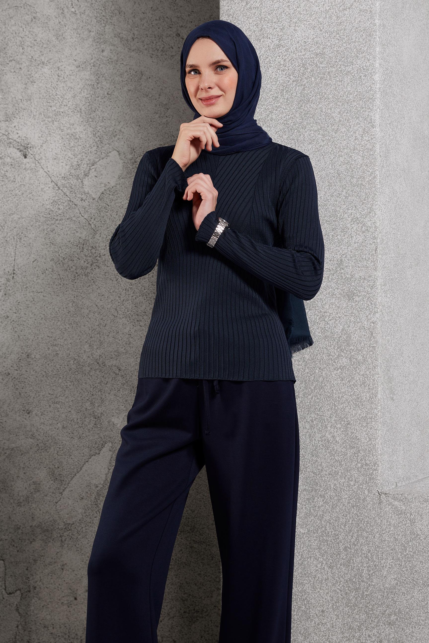 Tesettür giyim LACİVERT BİSİKLET YAKA TRİKO KAZAK 45004