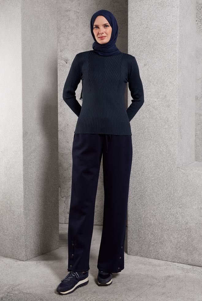 Tesettür giyim LACİVERT BİSİKLET YAKA TRİKO KAZAK 45004 - ALVİNA