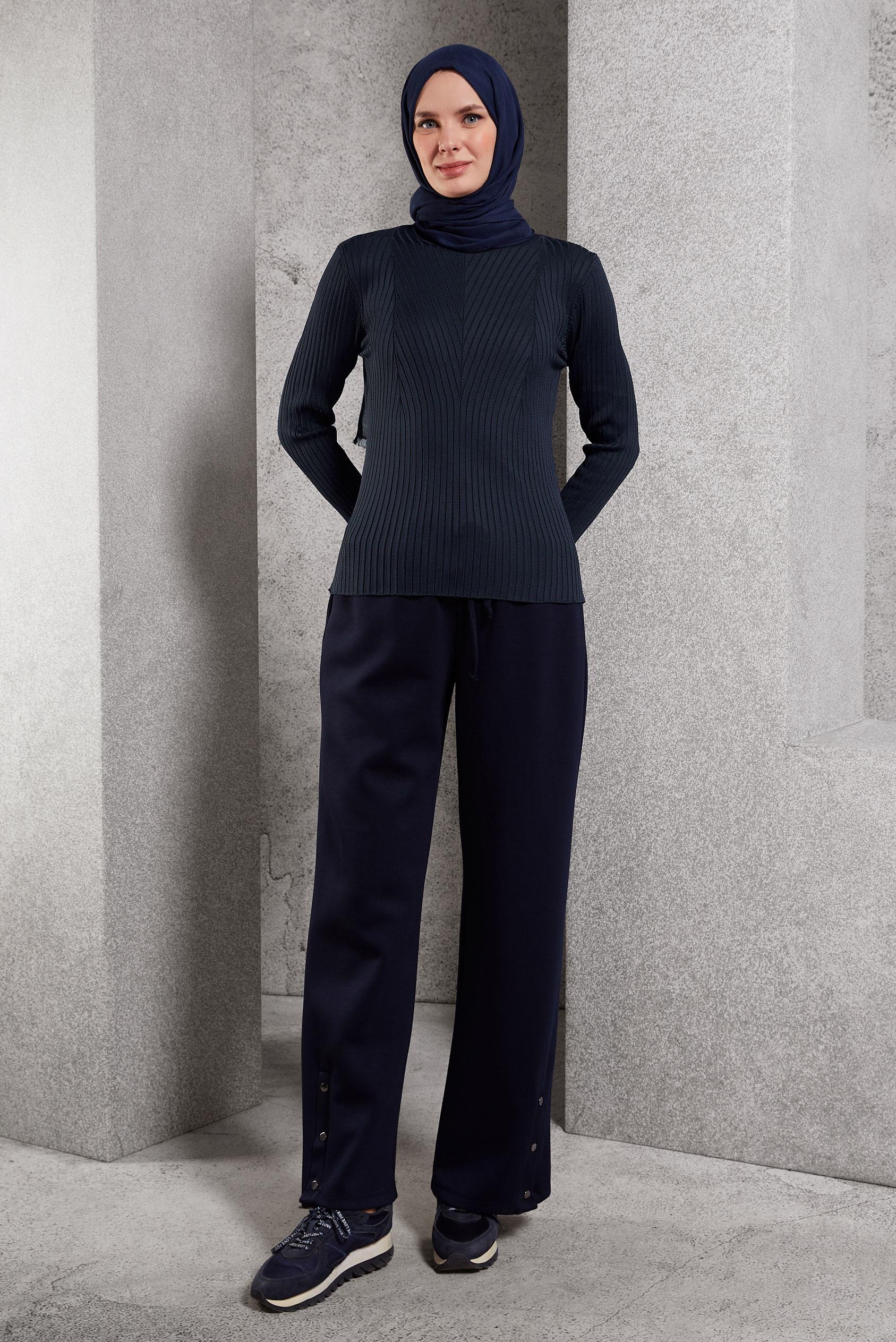 Tesettür giyim LACİVERT BİSİKLET YAKA TRİKO KAZAK 45004