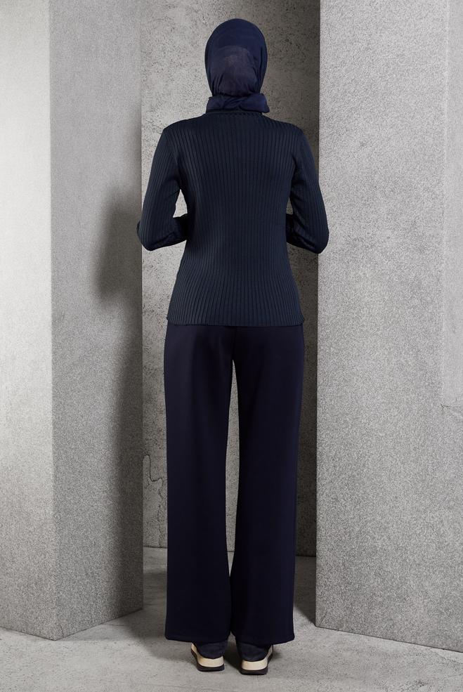 Tesettür giyim LACİVERT BİSİKLET YAKA TRİKO KAZAK 45004 - ALVİNA