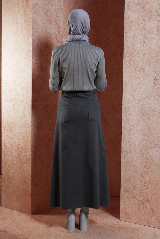Tesettür giyim GRİ BİSİKLET YAKA TRİKO KAZAK 45004 - ALVİNA