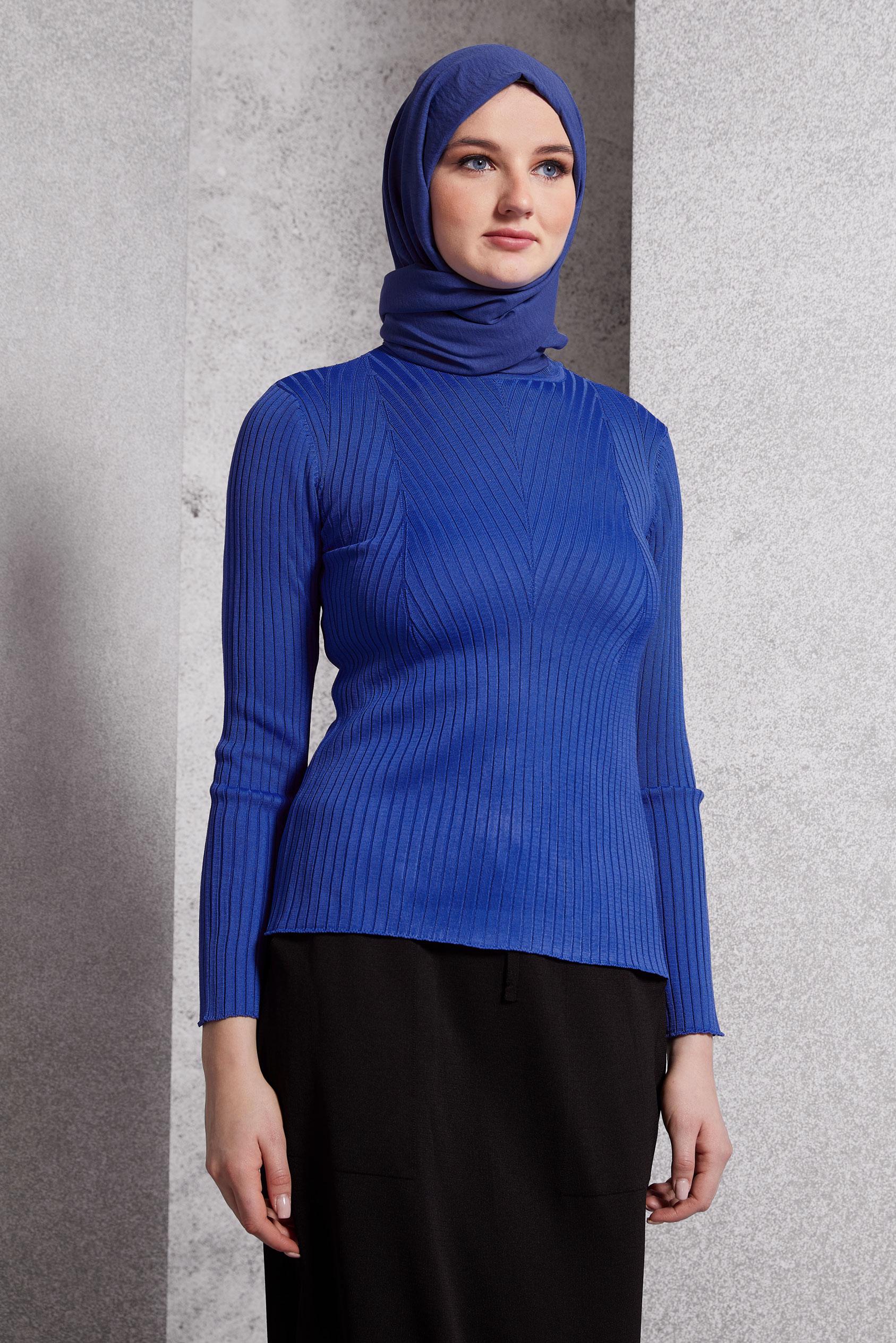 Vêtements hijab BLEU MARINE PULL EN MAILLE À COL RAS DU COU 45004