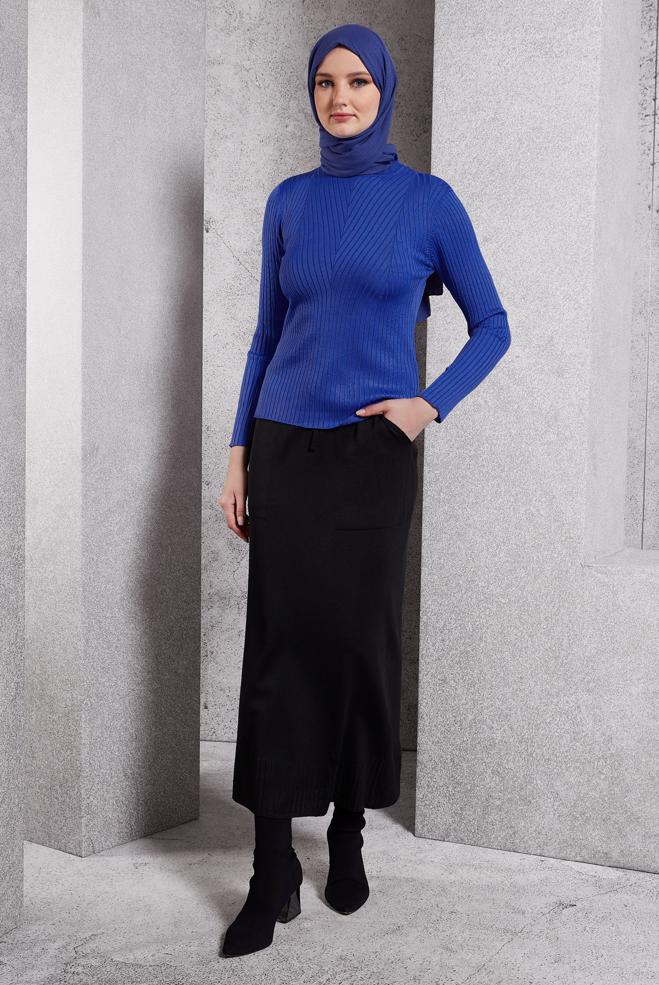 Vêtements hijab BLEU MARINE PULL EN MAILLE À COL RAS DU COU 45004 - ALVİNA