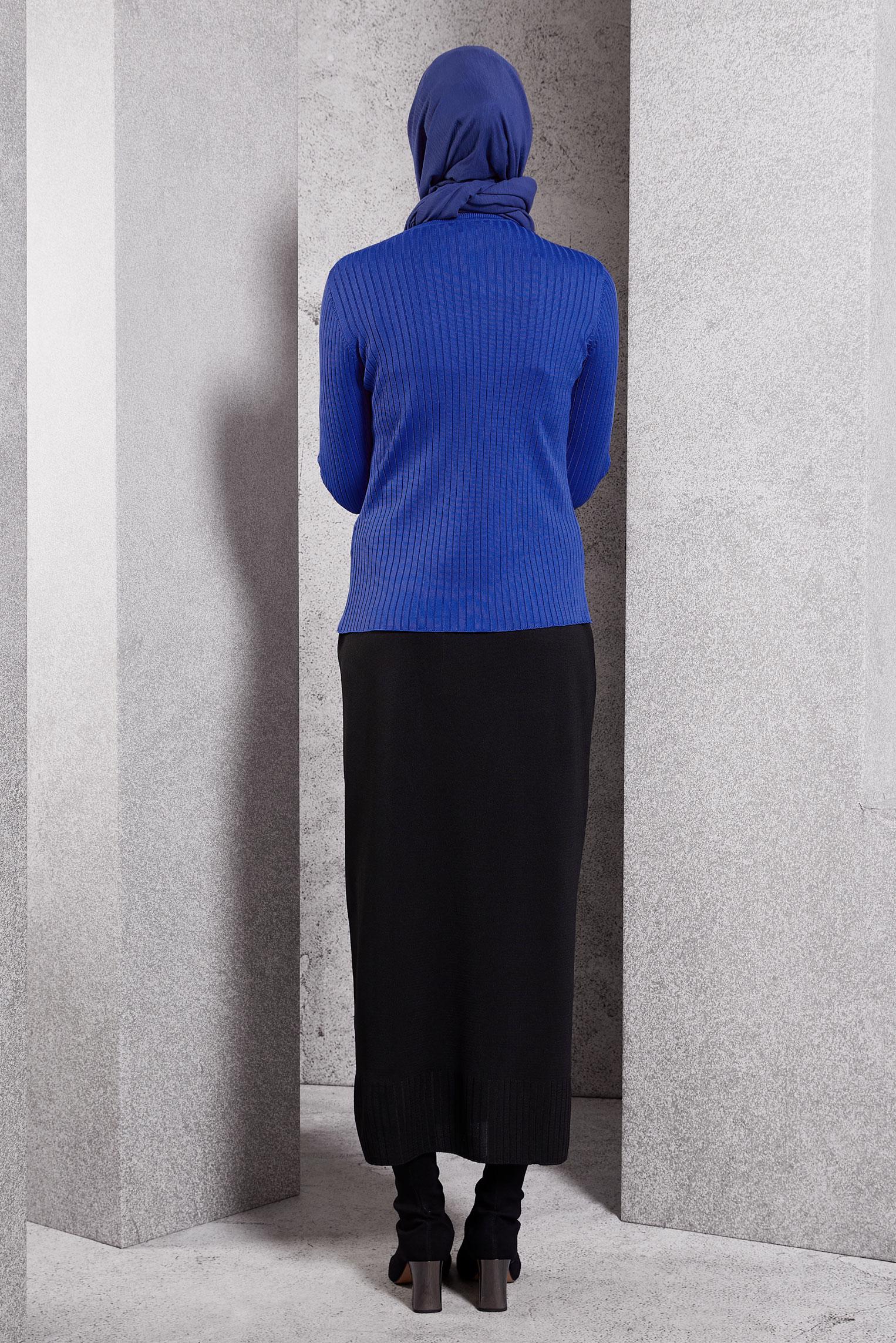 Vêtements hijab BLEU MARINE PULL EN MAILLE À COL RAS DU COU 45004