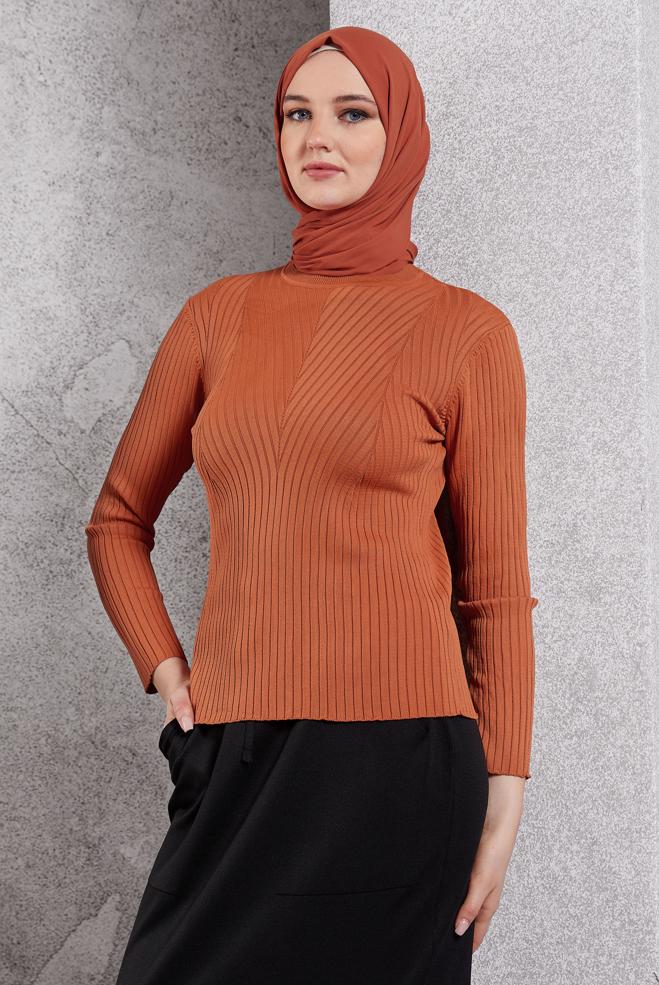 Vêtements hijab ORANGE PULL EN MAILLE À COL RAS DU COU 45004 - ALVİNA