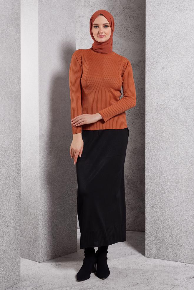 Vêtements hijab ORANGE PULL EN MAILLE À COL RAS DU COU 45004 - ALVİNA