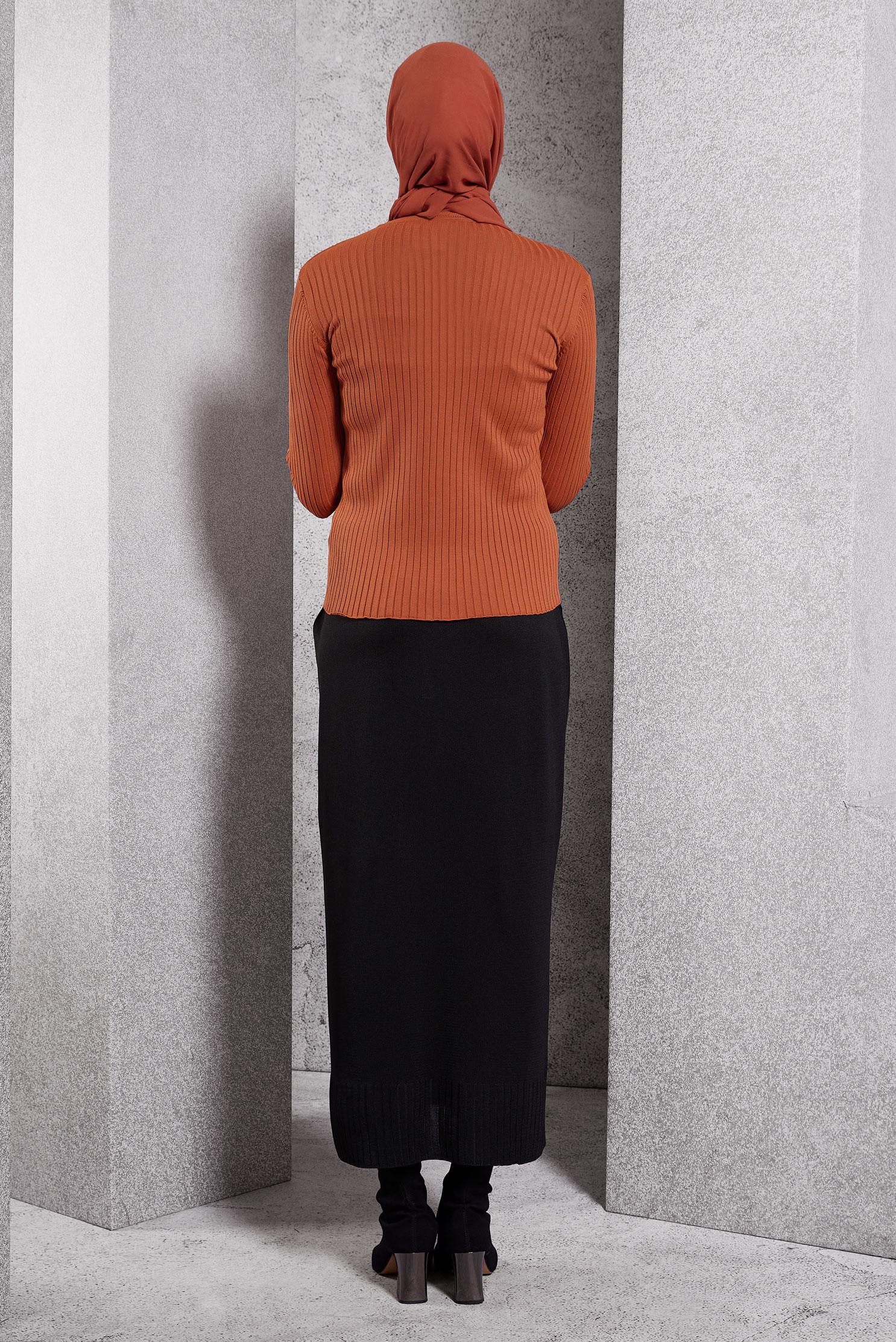 Vêtements hijab ORANGE PULL EN MAILLE À COL RAS DU COU 45004