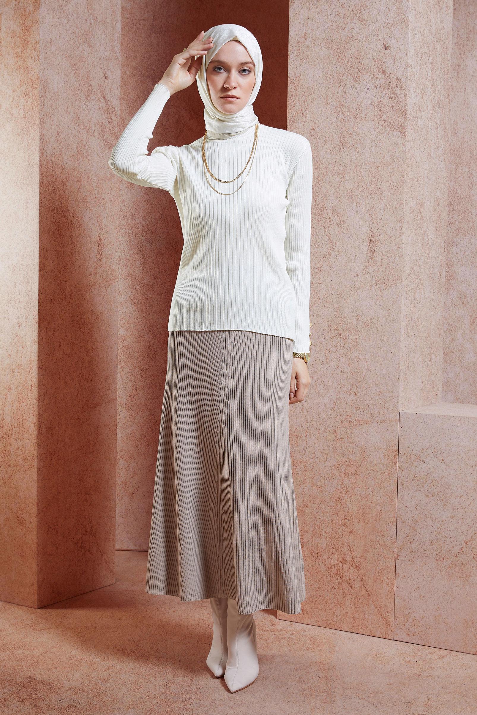 Tesettür giyim BEYAZ DÜĞME DETAYLI TRİKO KAZAK 45005