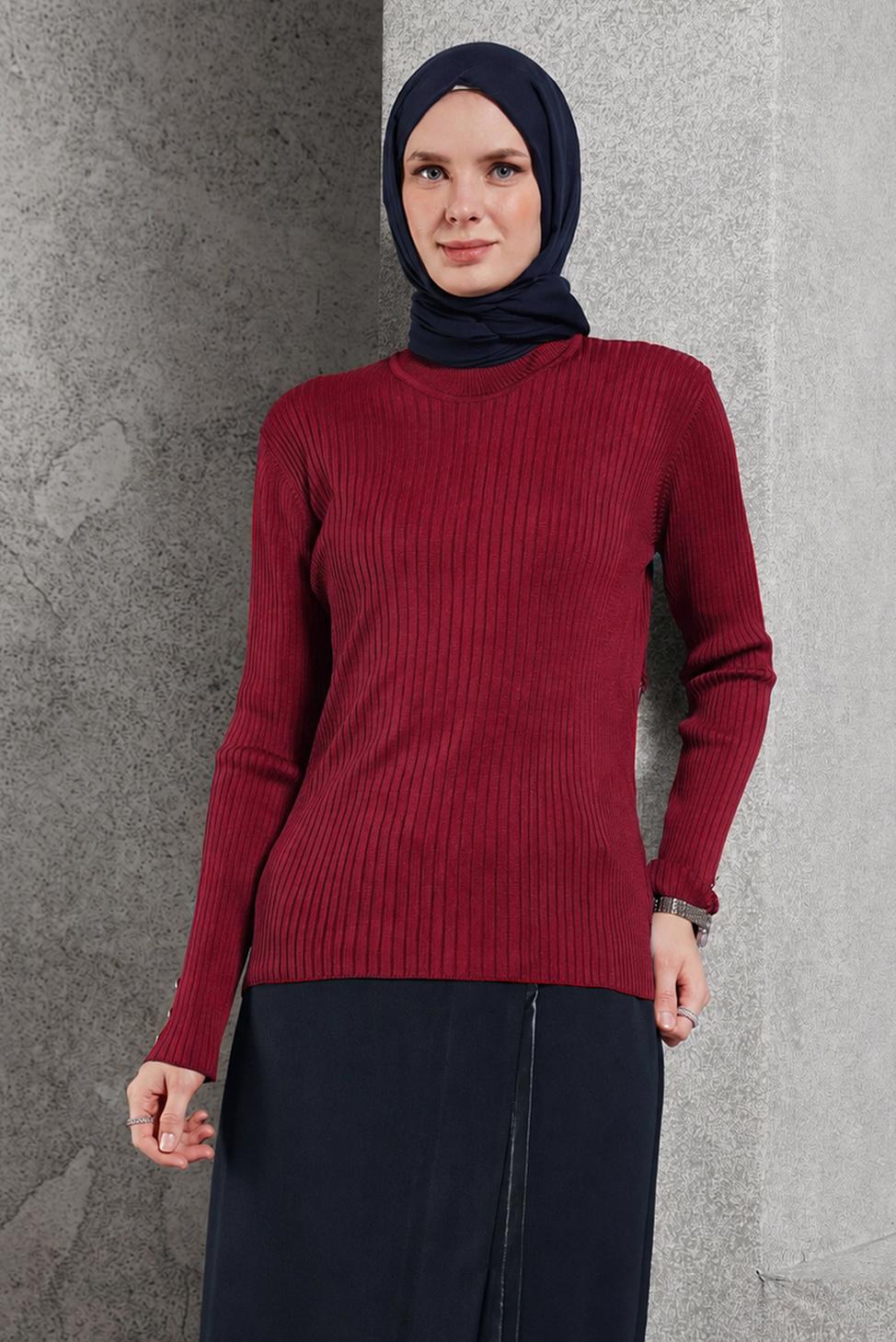 Tesettür giyim KIRMIZI 45005 TRİKO KAZAK 38-44