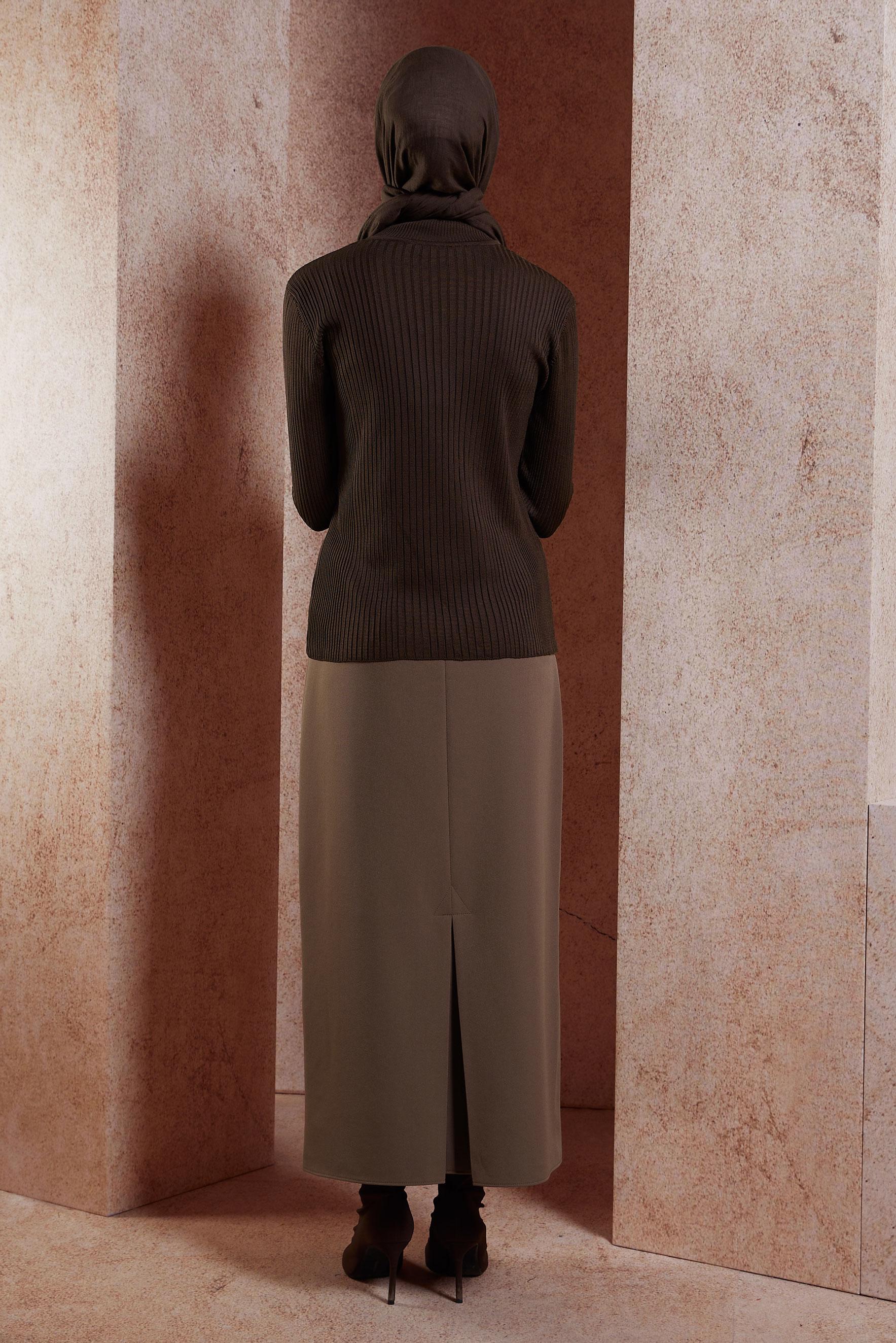 Tesettür giyim KAHVE DÜĞME DETAYLI TRİKO KAZAK 45005