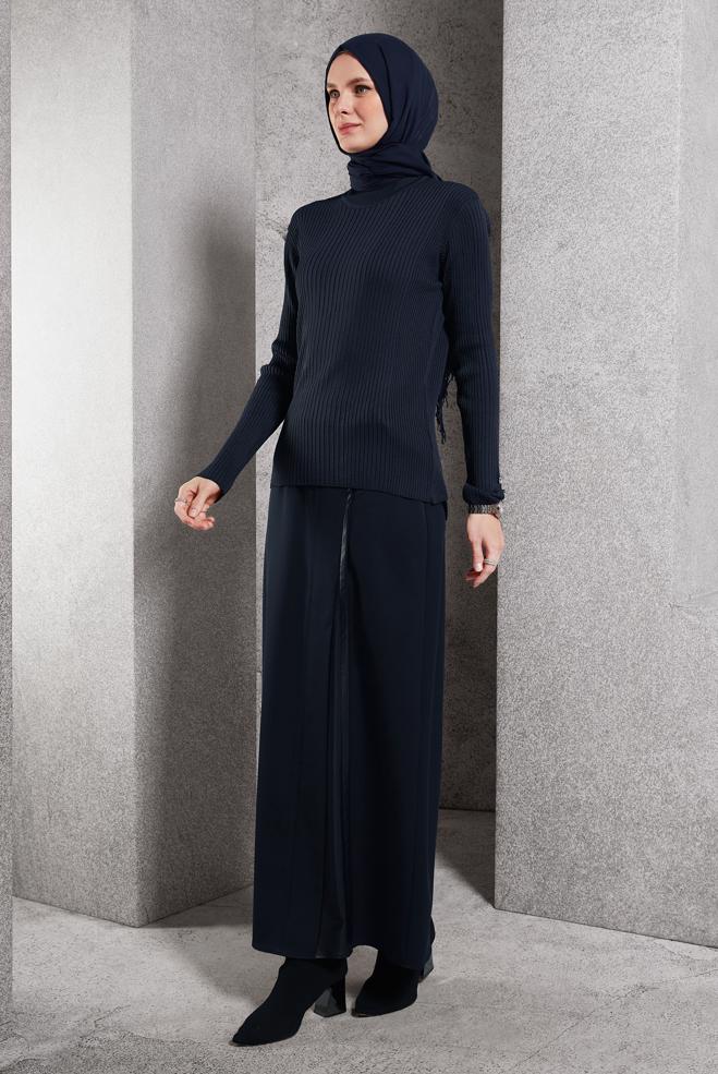 Tesettür giyim LACİVERT DÜĞME DETAYLI TRİKO KAZAK 45005 - ALVİNA