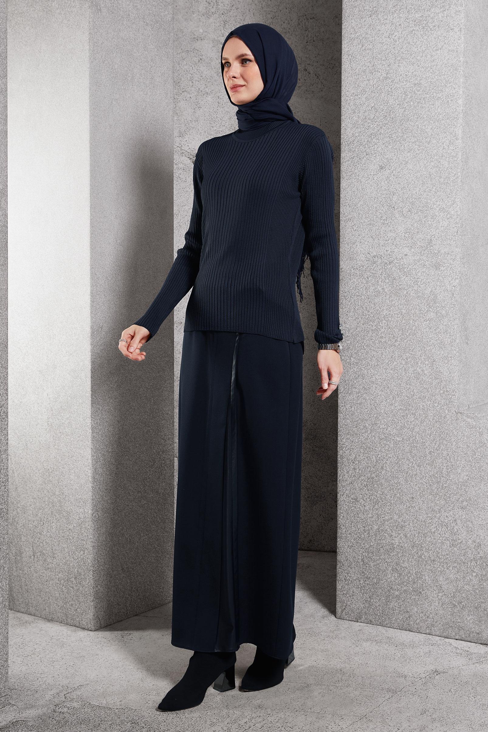 Tesettür giyim LACİVERT DÜĞME DETAYLI TRİKO KAZAK 45005