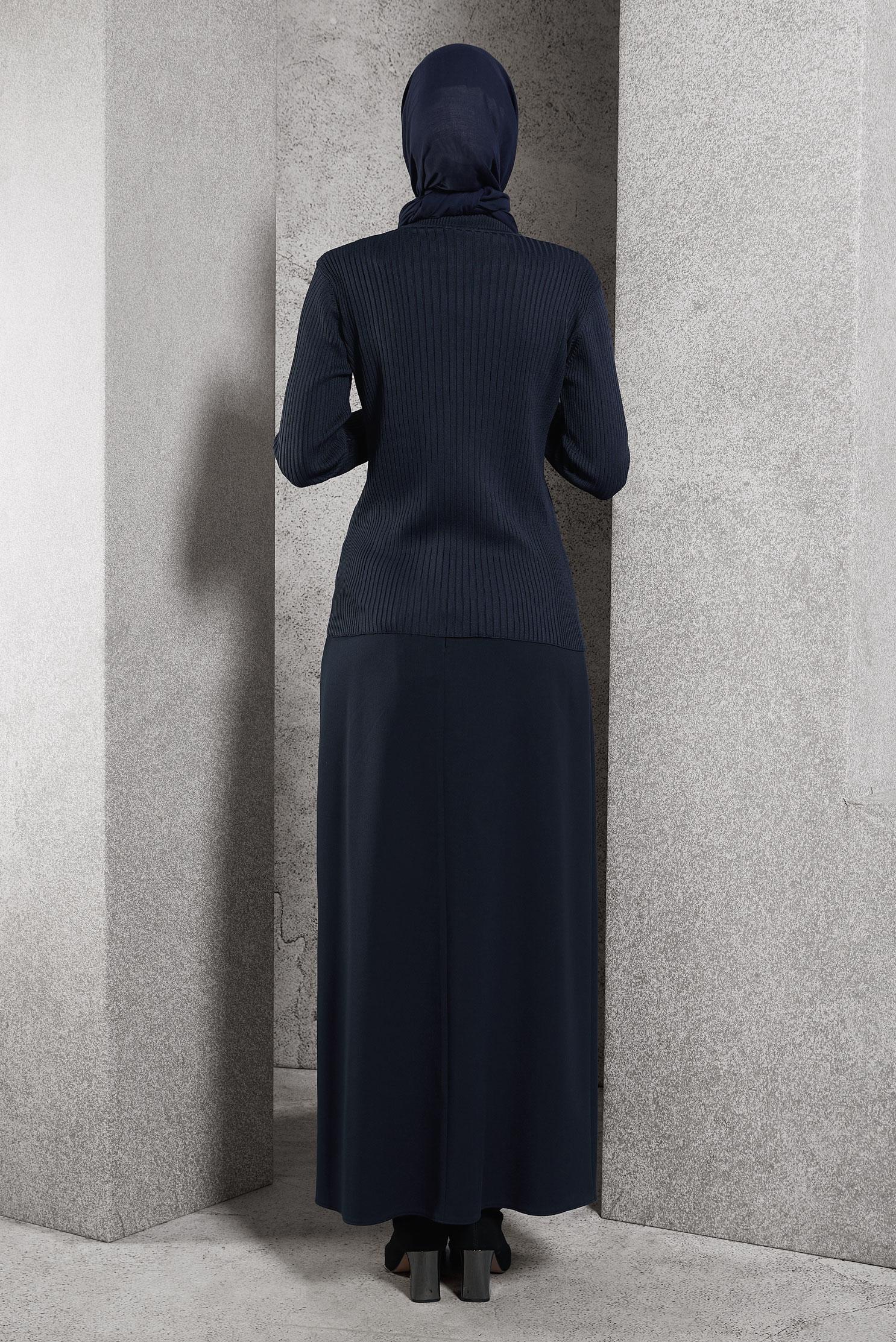 Tesettür giyim LACİVERT DÜĞME DETAYLI TRİKO KAZAK 45005