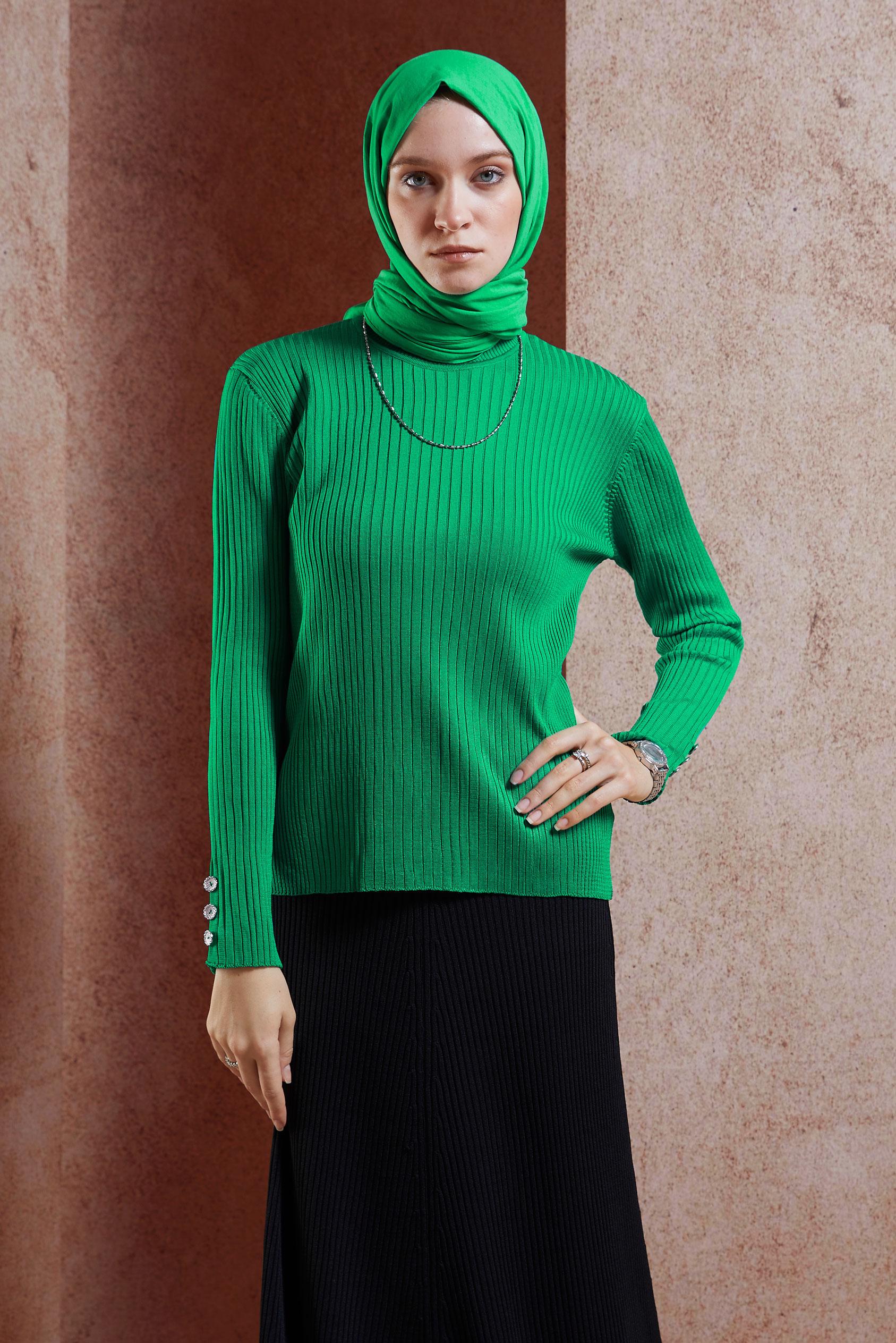 Vêtements hijab VERT PULL EN MAILLE 45005