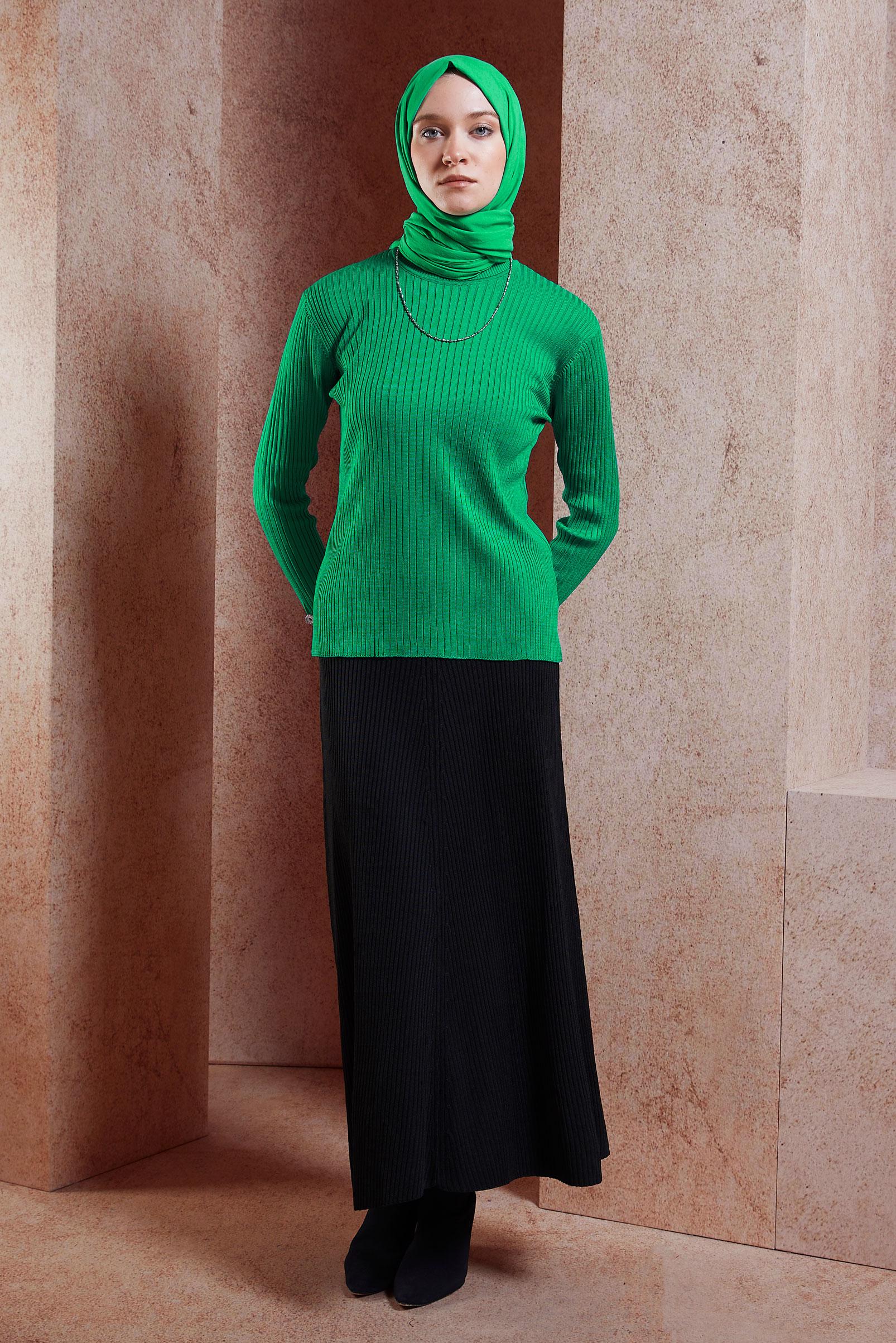 Vêtements hijab VERT PULL EN MAILLE 45005