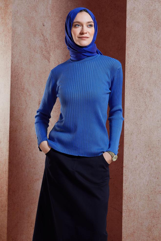 Vêtements hijab BLEU MARINE PULL EN MAILLE 45005 - ALVİNA