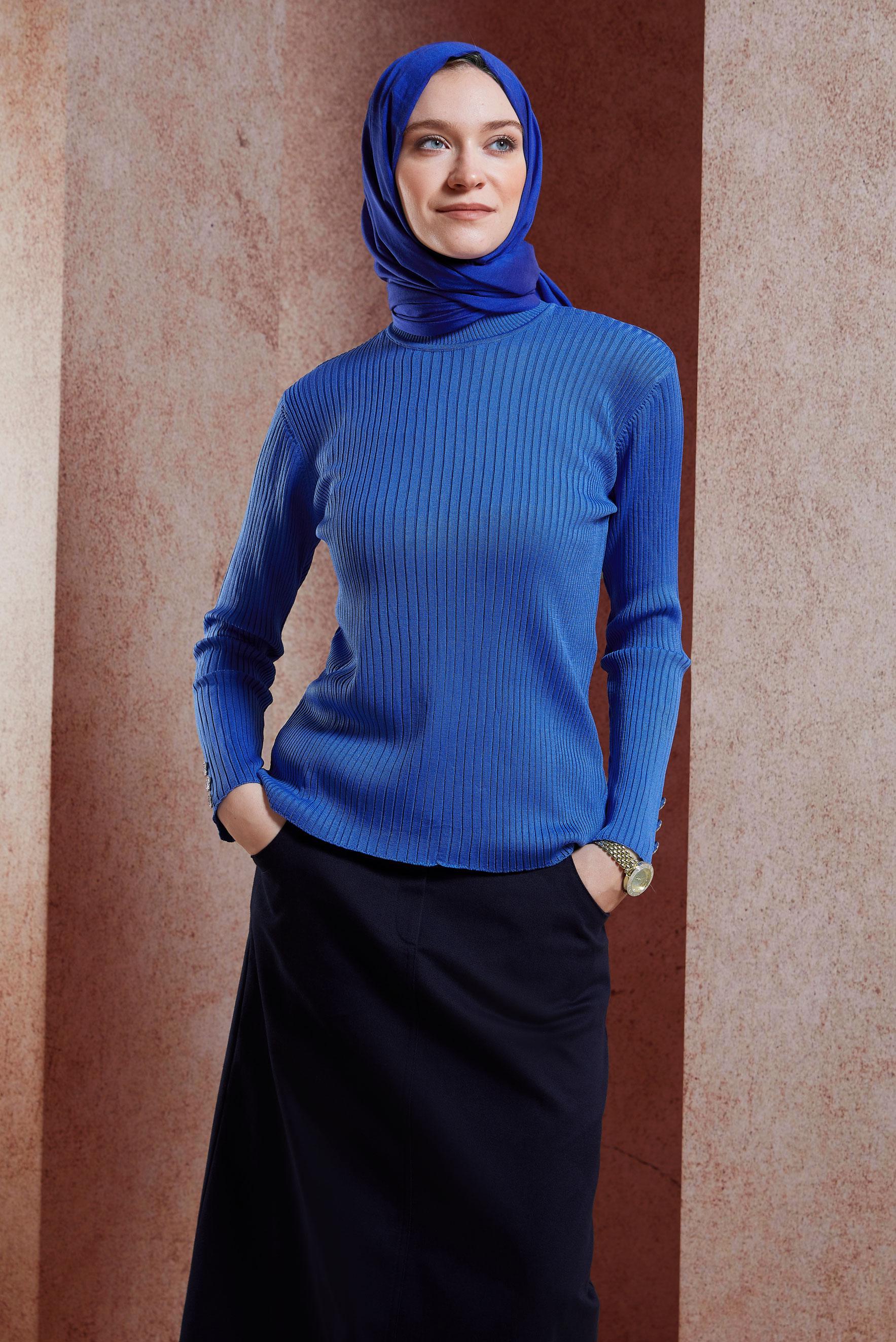 Vêtements hijab BLEU MARINE PULL EN MAILLE 45005