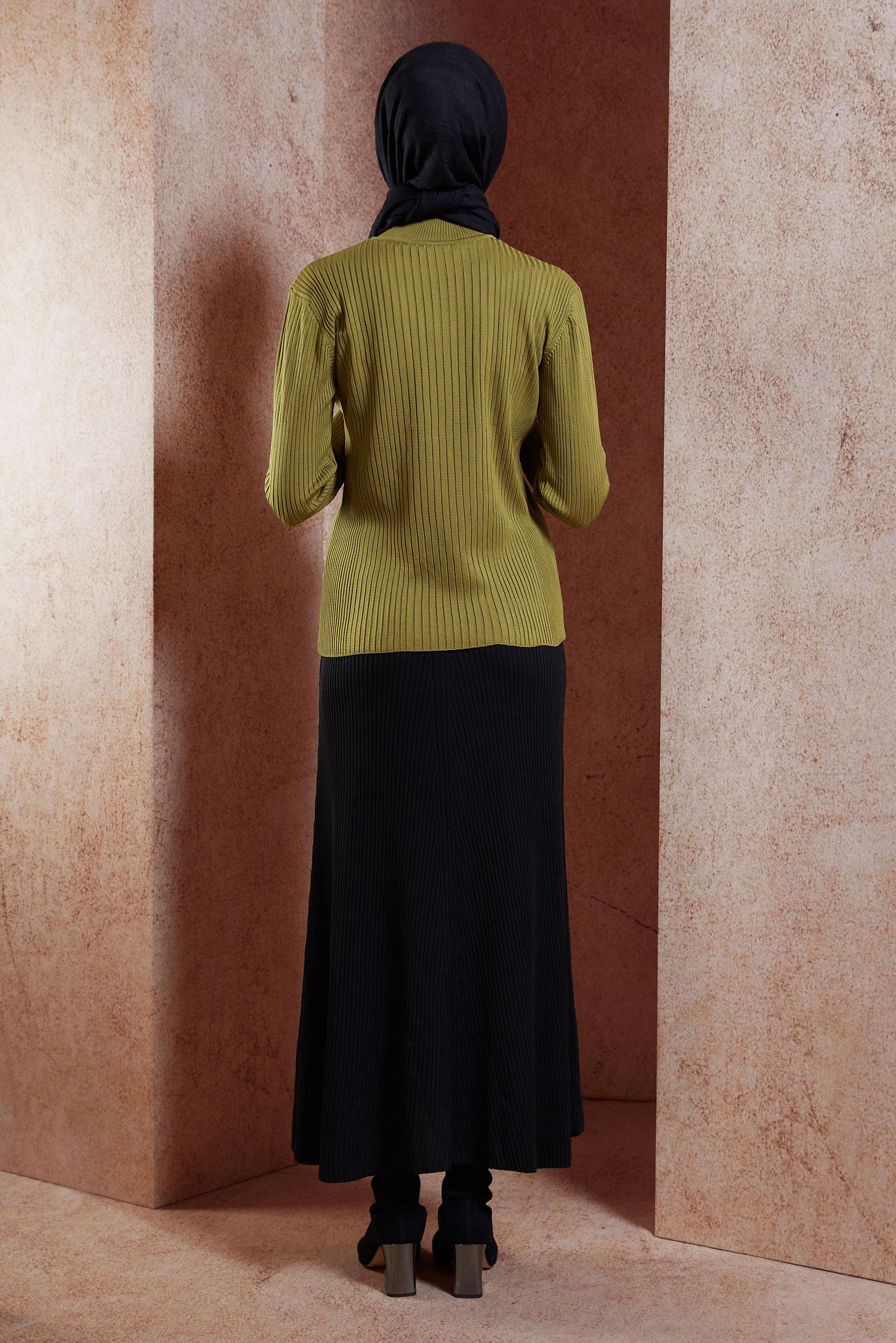 Tesettür giyim YEŞİL DÜĞME DETAYLI TRİKO KAZAK 45005