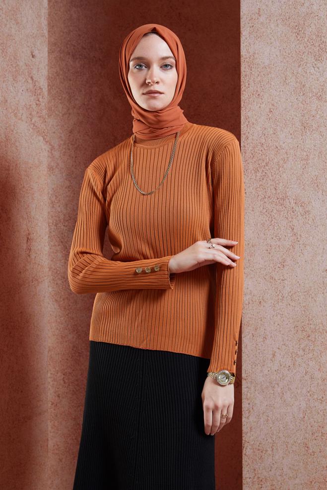 Vêtements hijab ORANGE PULL EN MAILLE 45005 - ALVİNA