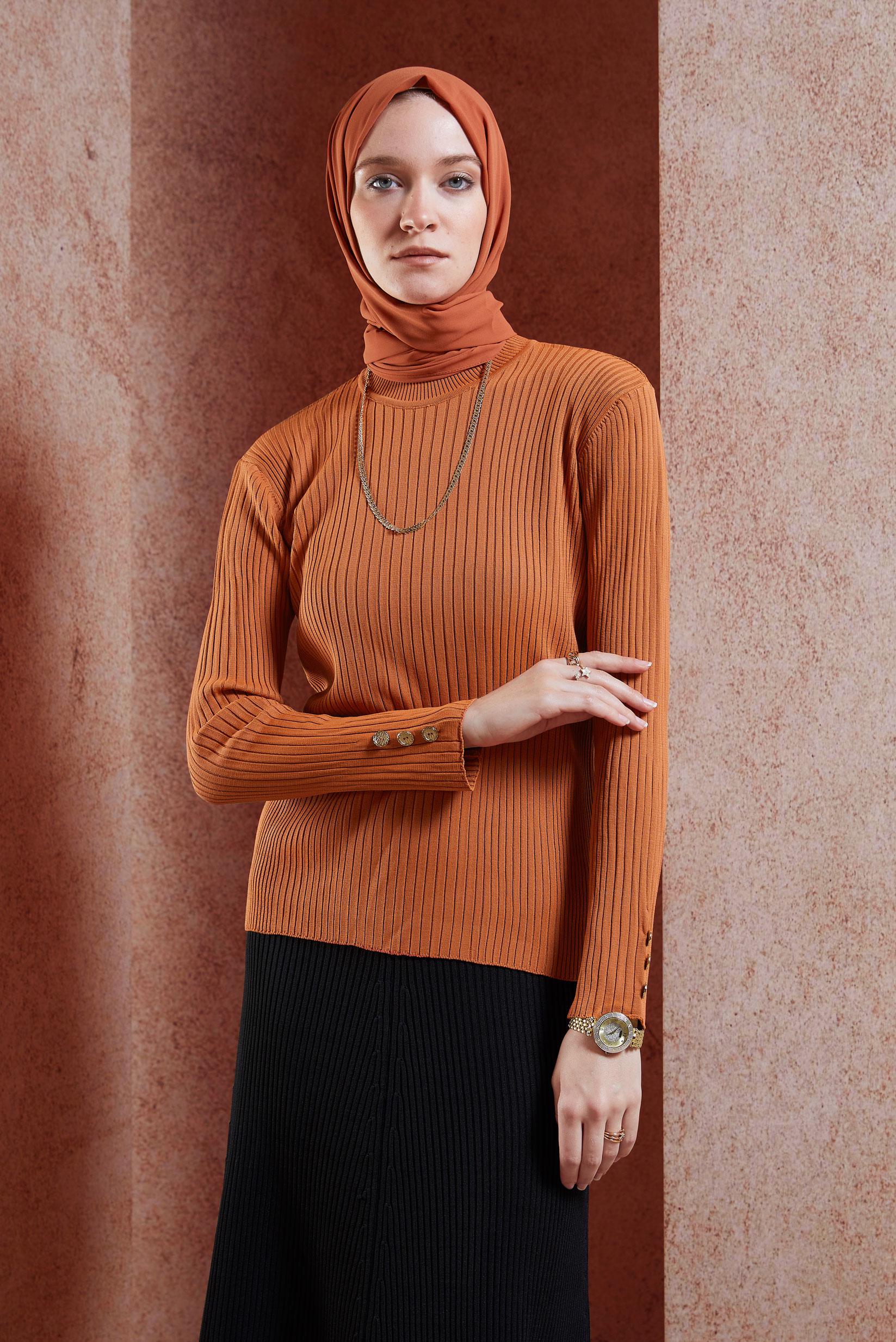 Vêtements hijab ORANGE PULL EN MAILLE 45005
