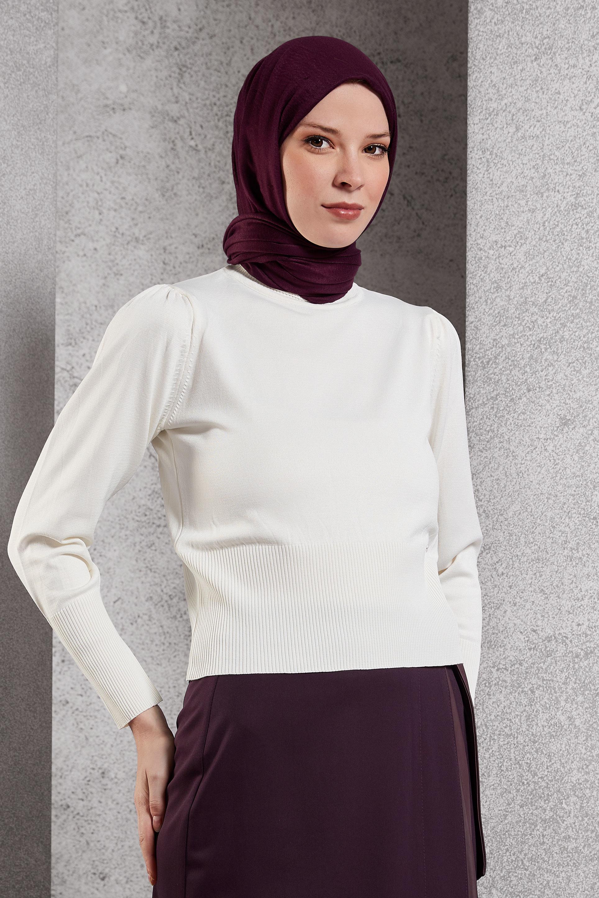 Tesettür giyim BEYAZ TRİKO KAZAK 45006