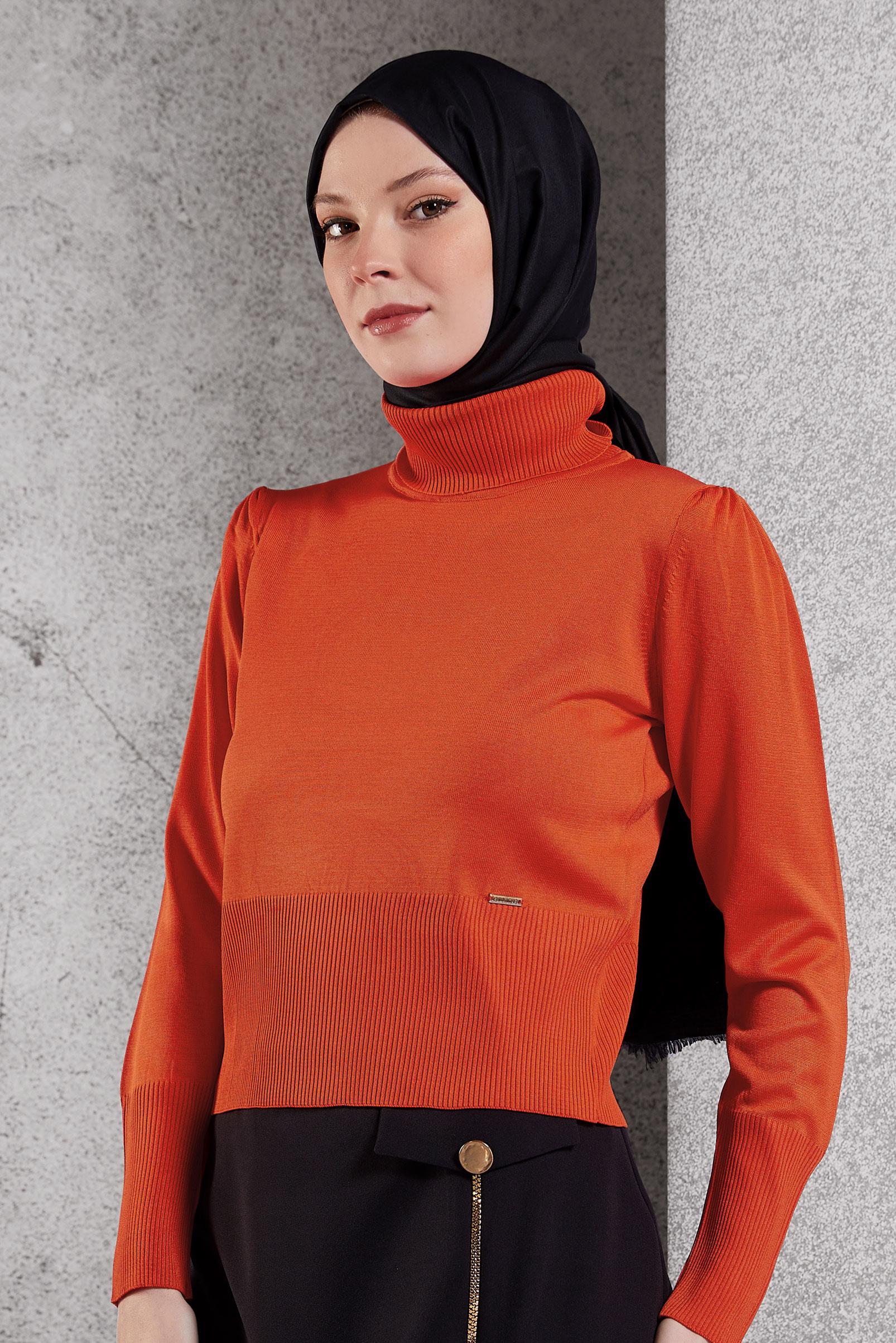 Tesettür giyim TURUNCU TRİKO KAZAK 45006