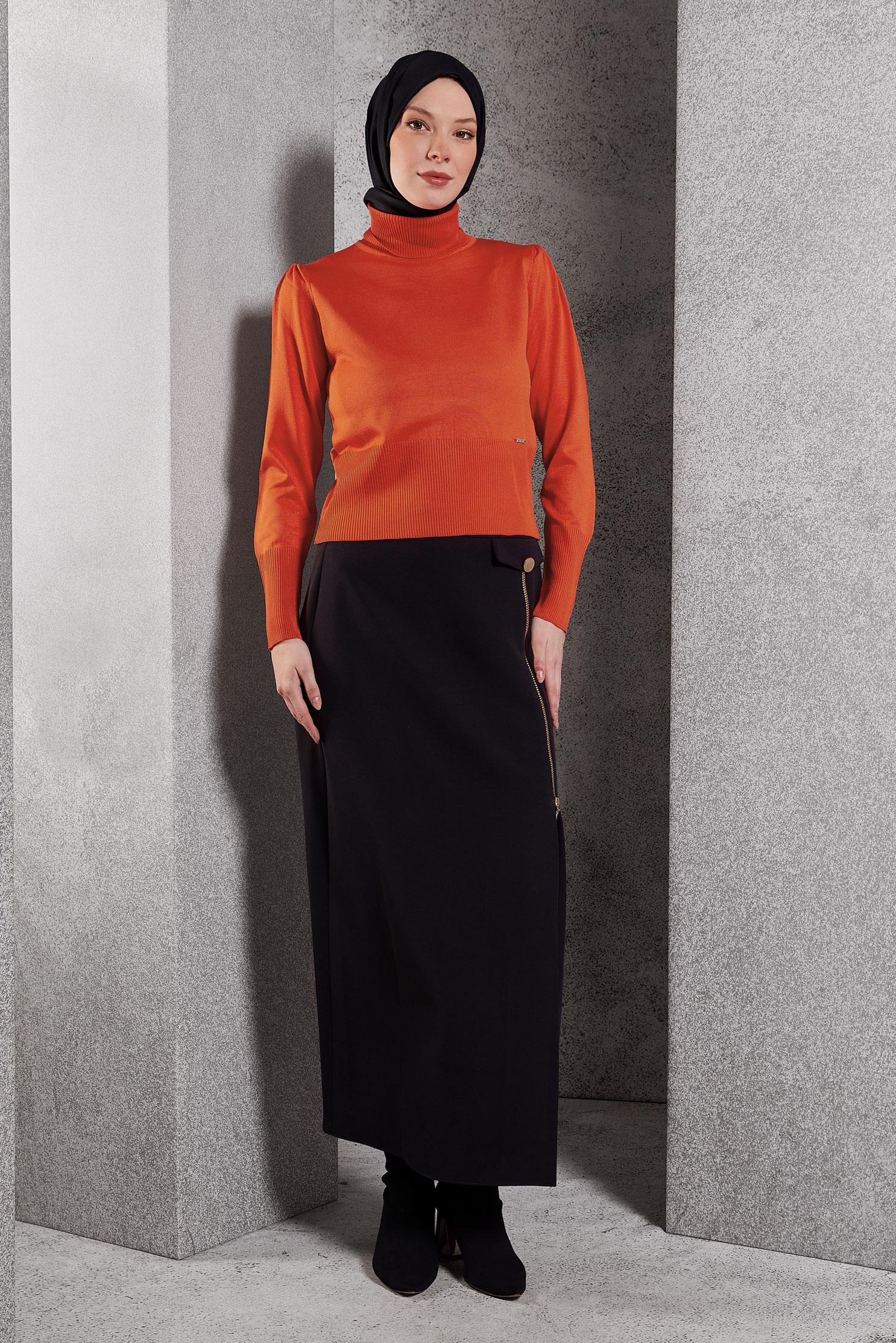 Tesettür giyim TURUNCU TRİKO KAZAK 45006