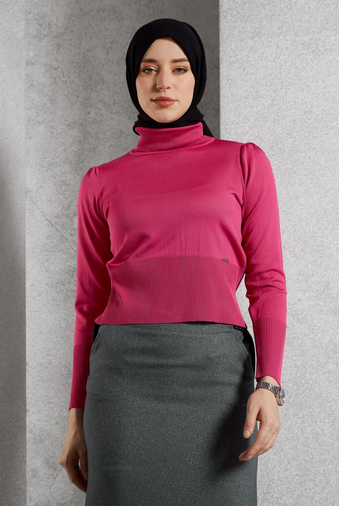 Tesettür giyim FUŞYA TRİKO KAZAK 45006 - ALVİNA