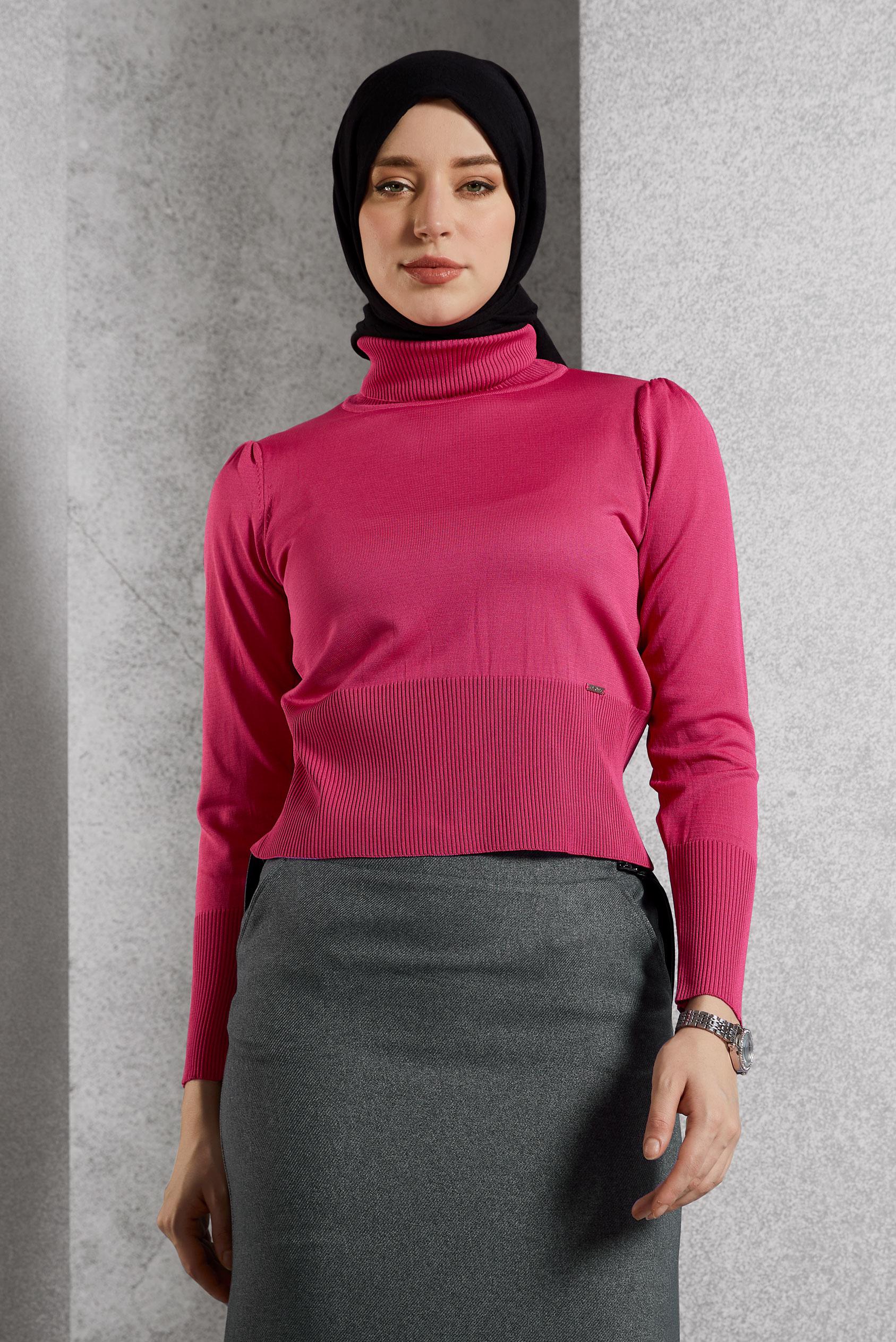 Tesettür giyim FUŞYA TRİKO KAZAK 45006