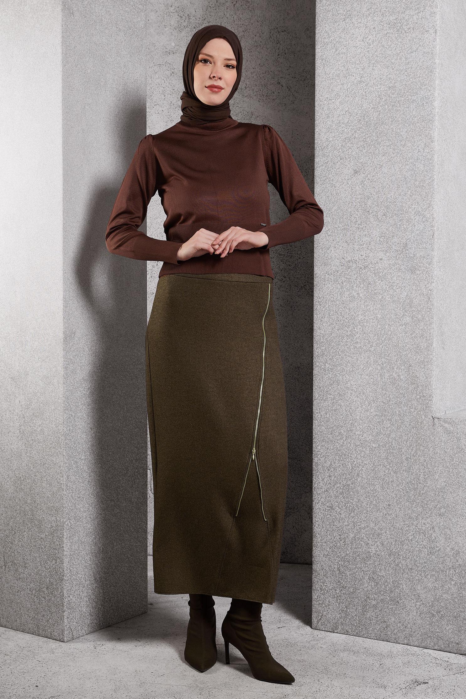Tesettür giyim KAHVE TRİKO KAZAK 45006