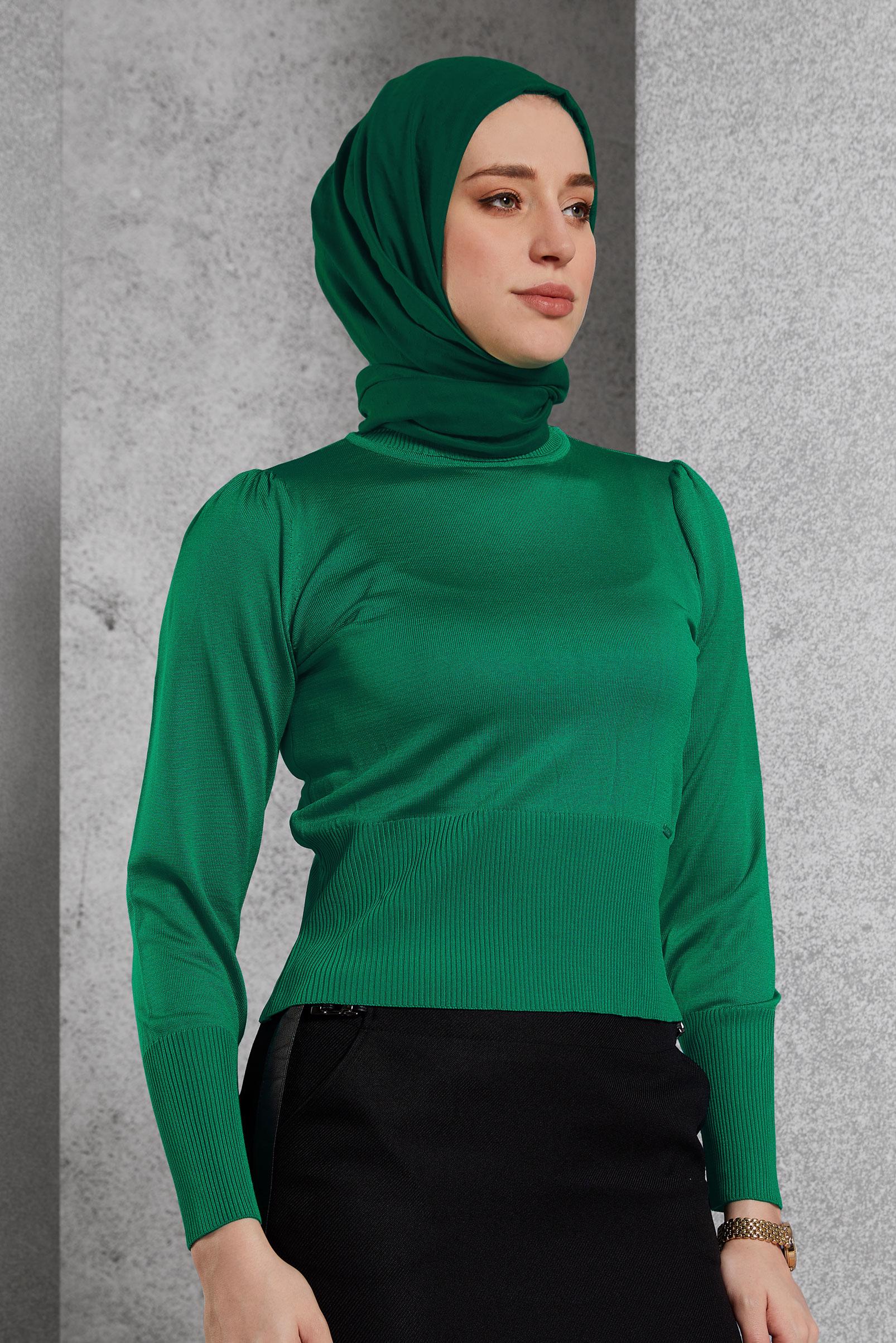 Tesettür giyim YEŞİL TRİKO KAZAK 45006
