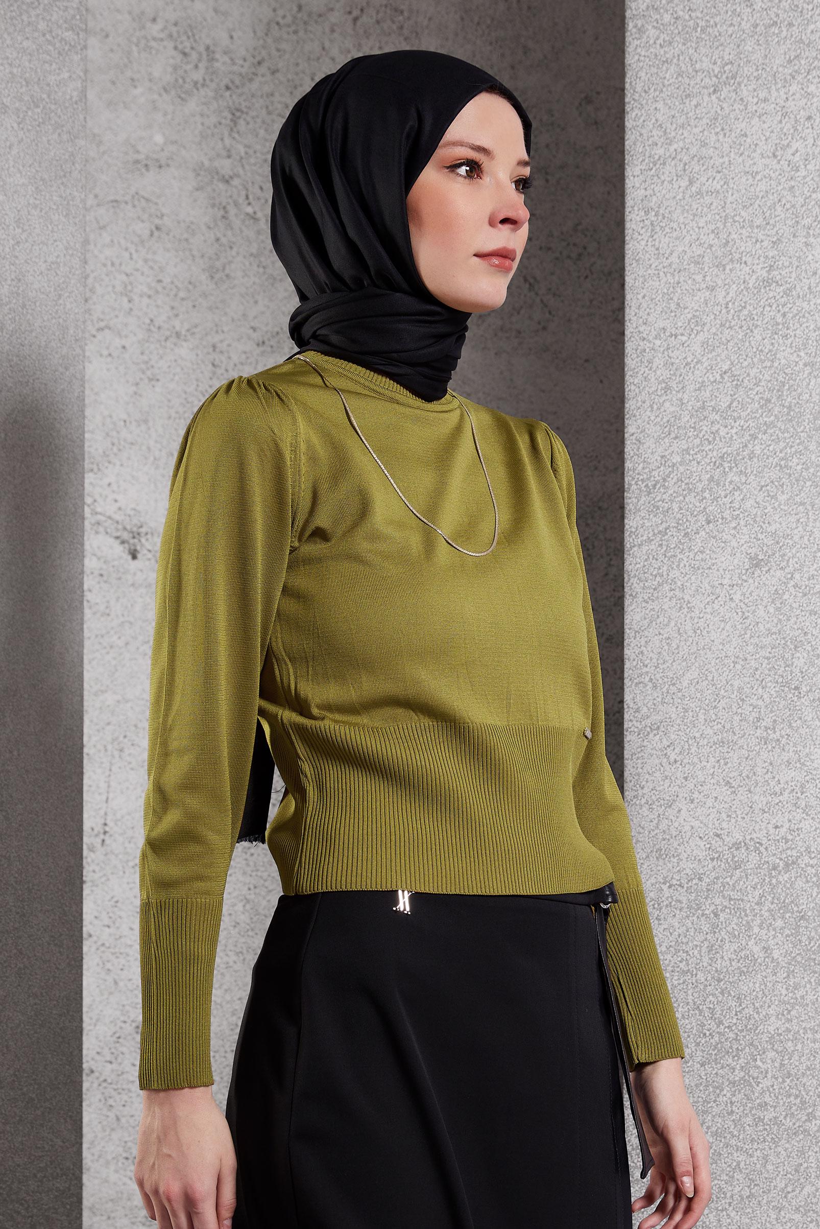 Tesettür giyim YEŞİL TRİKO KAZAK 45006