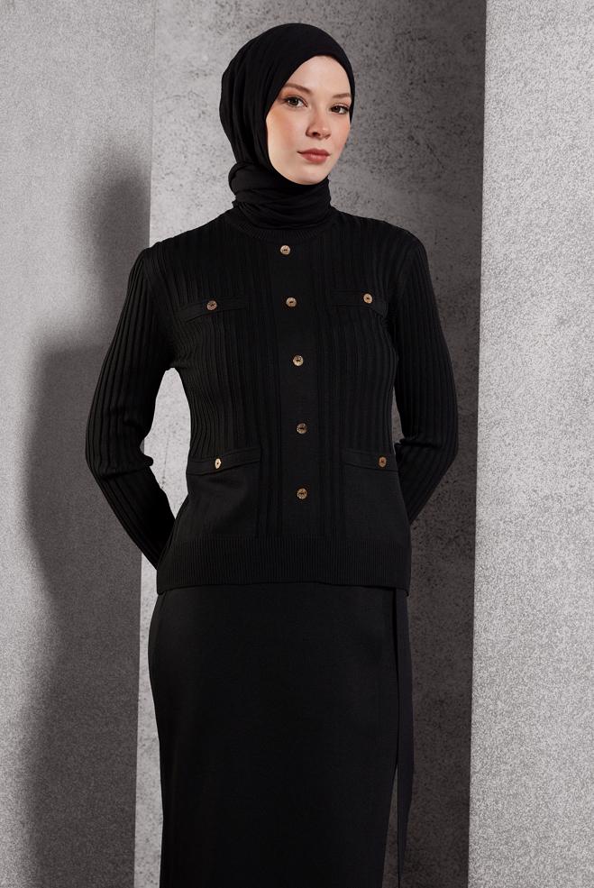 Vêtements hijab NOIR PULL EN MAILLE 45007 - ALVİNA