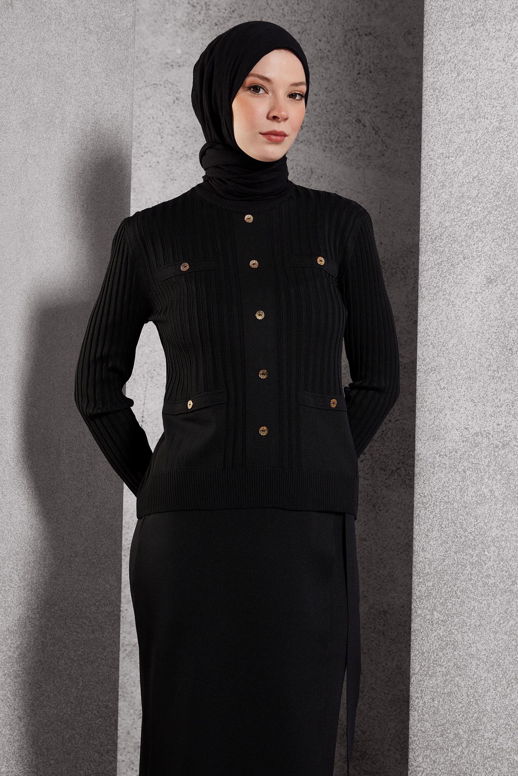 Vêtements hijab NOIR PULL EN MAILLE 45007