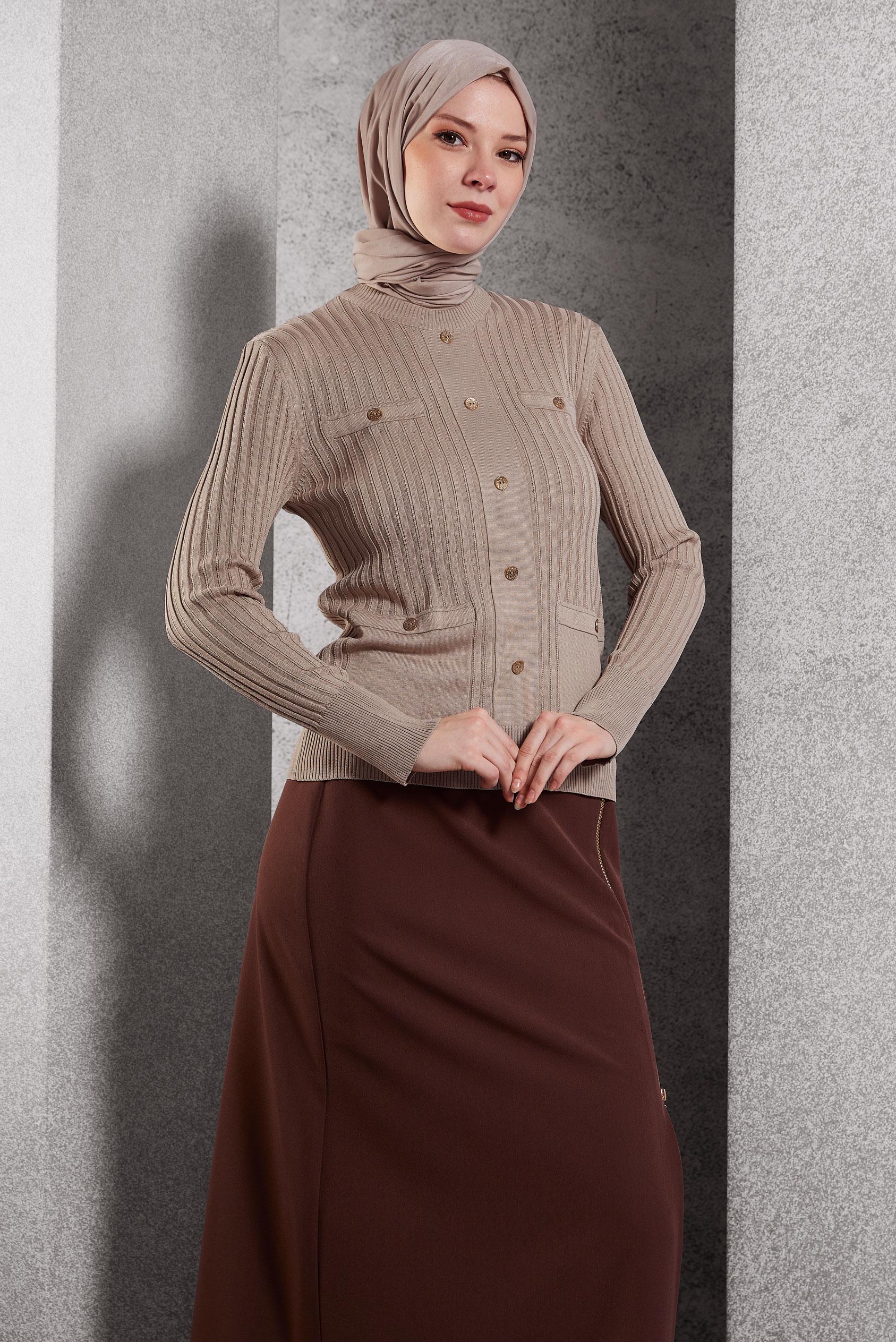 Tesettür giyim BEJ TRİKO KAZAK 45007