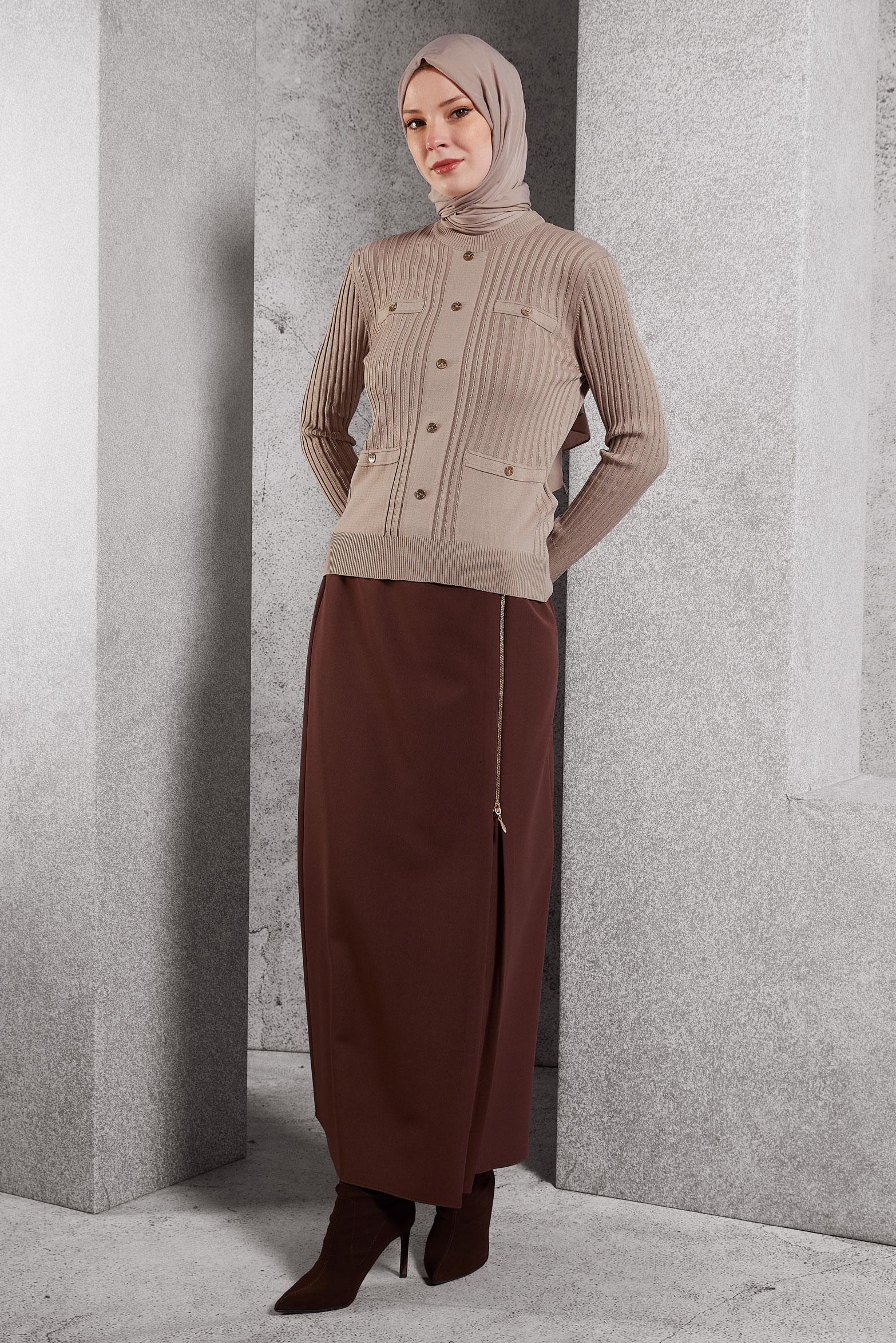 Tesettür giyim BEJ TRİKO KAZAK 45007