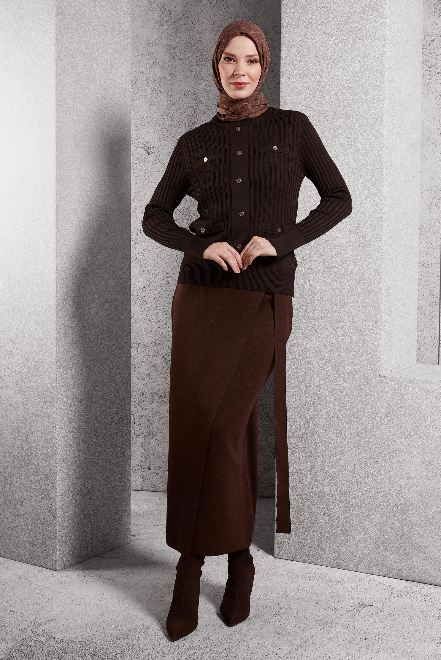Tesettür giyim KAHVE TRİKO KAZAK 45007