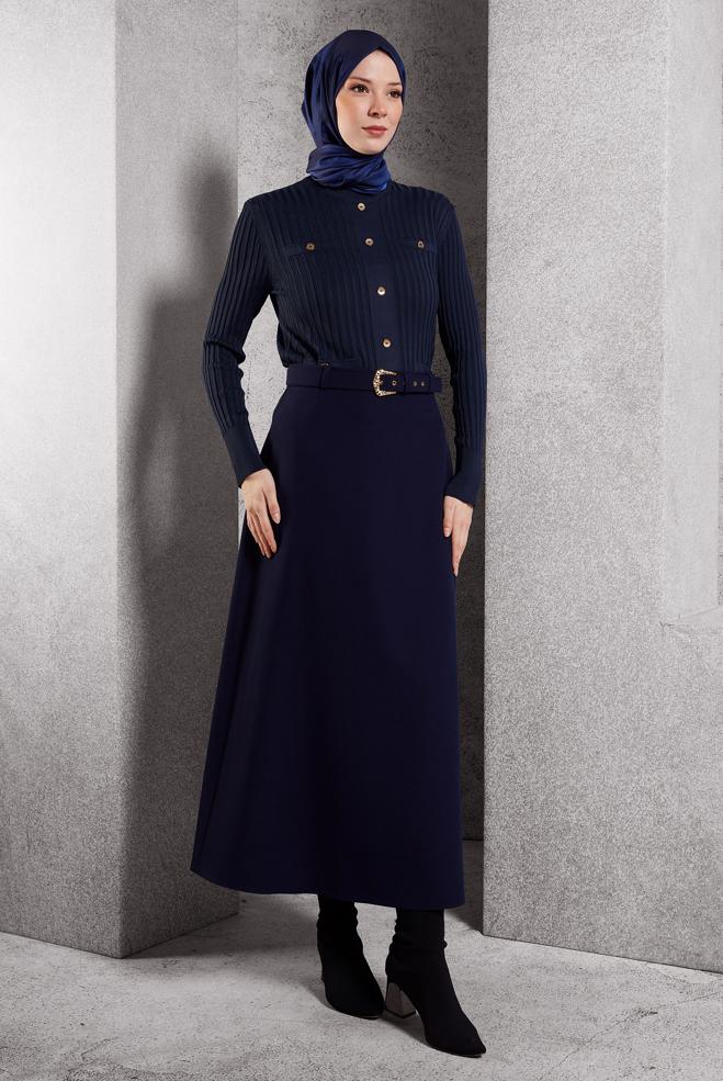 Vêtements hijab BLEU MARINE PULL EN MAILLE 45007 - ALVİNA