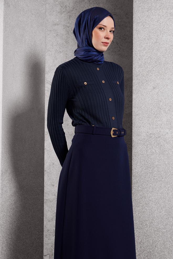 Vêtements hijab BLEU MARINE PULL EN MAILLE 45007 - ALVİNA