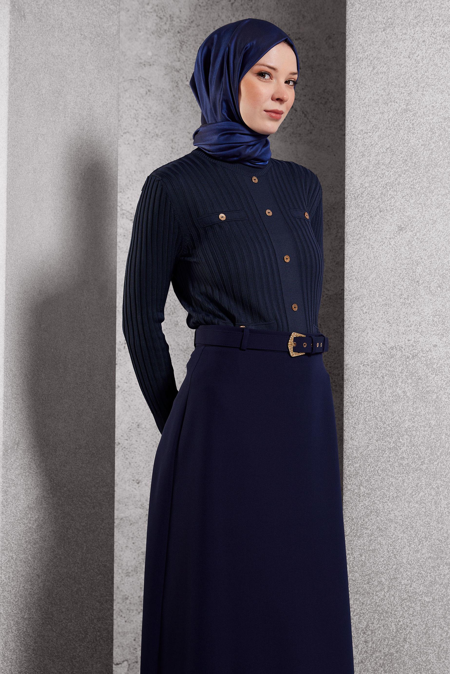 Vêtements hijab BLEU MARINE PULL EN MAILLE 45007