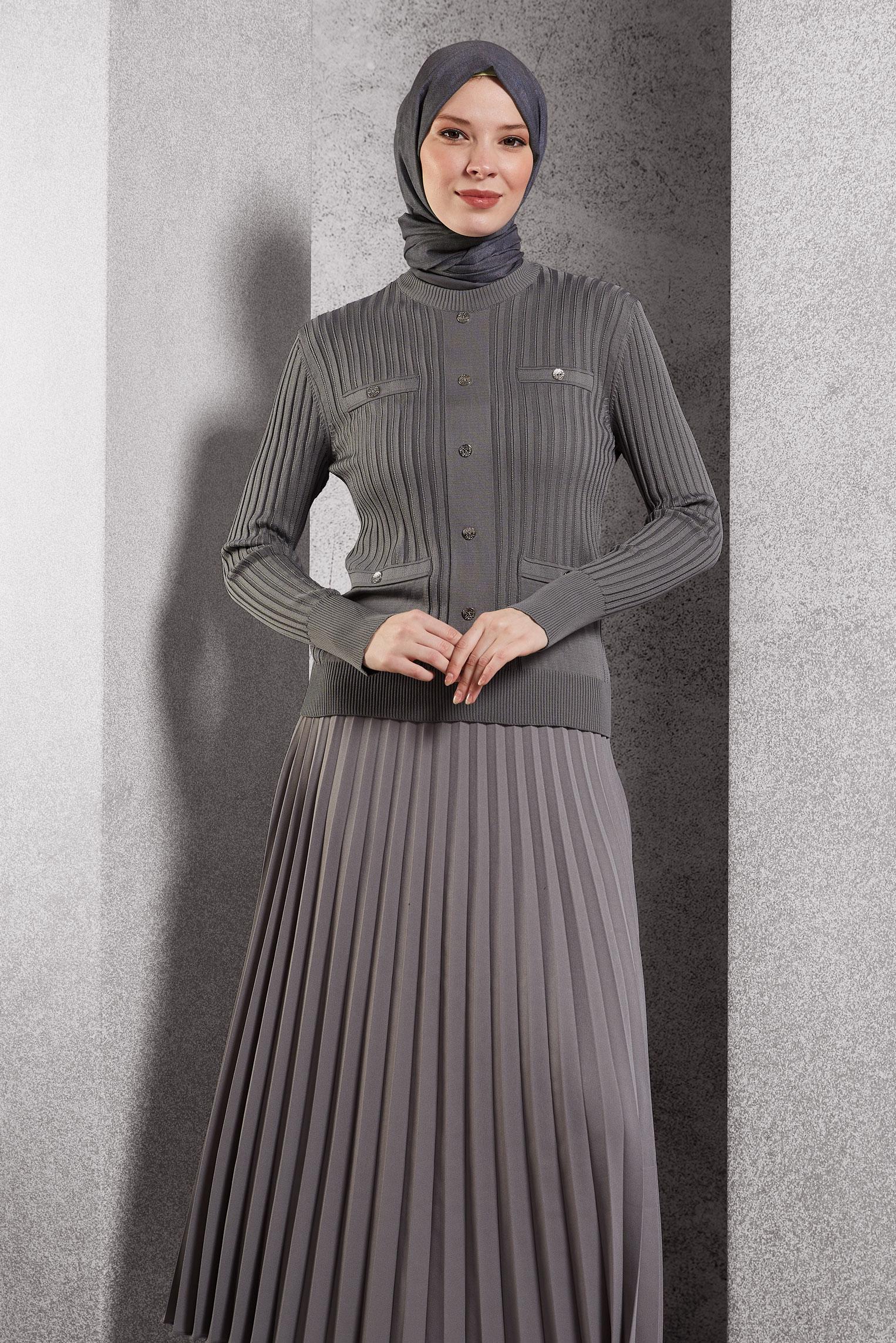 Tesettür giyim GRİ TRİKO KAZAK 45007