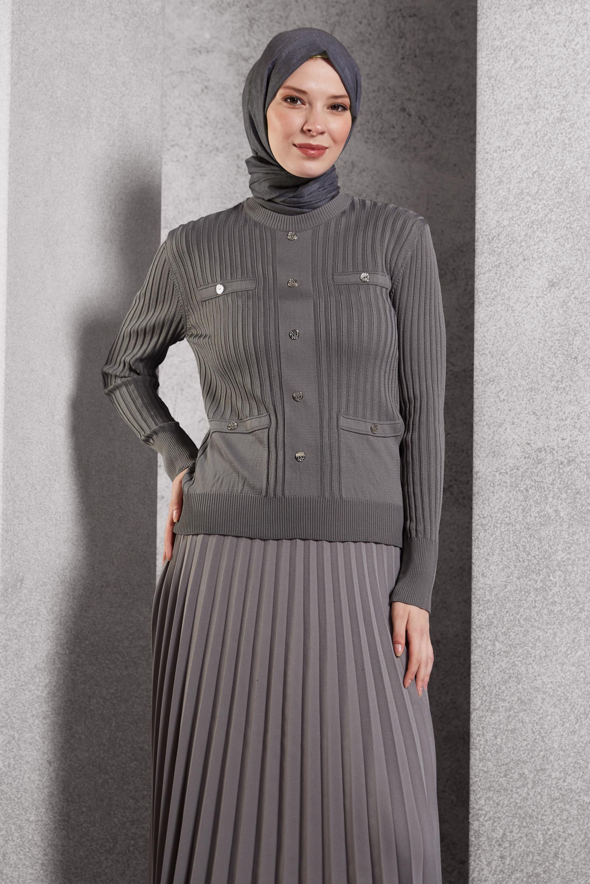 Tesettür giyim GRİ TRİKO KAZAK 45007