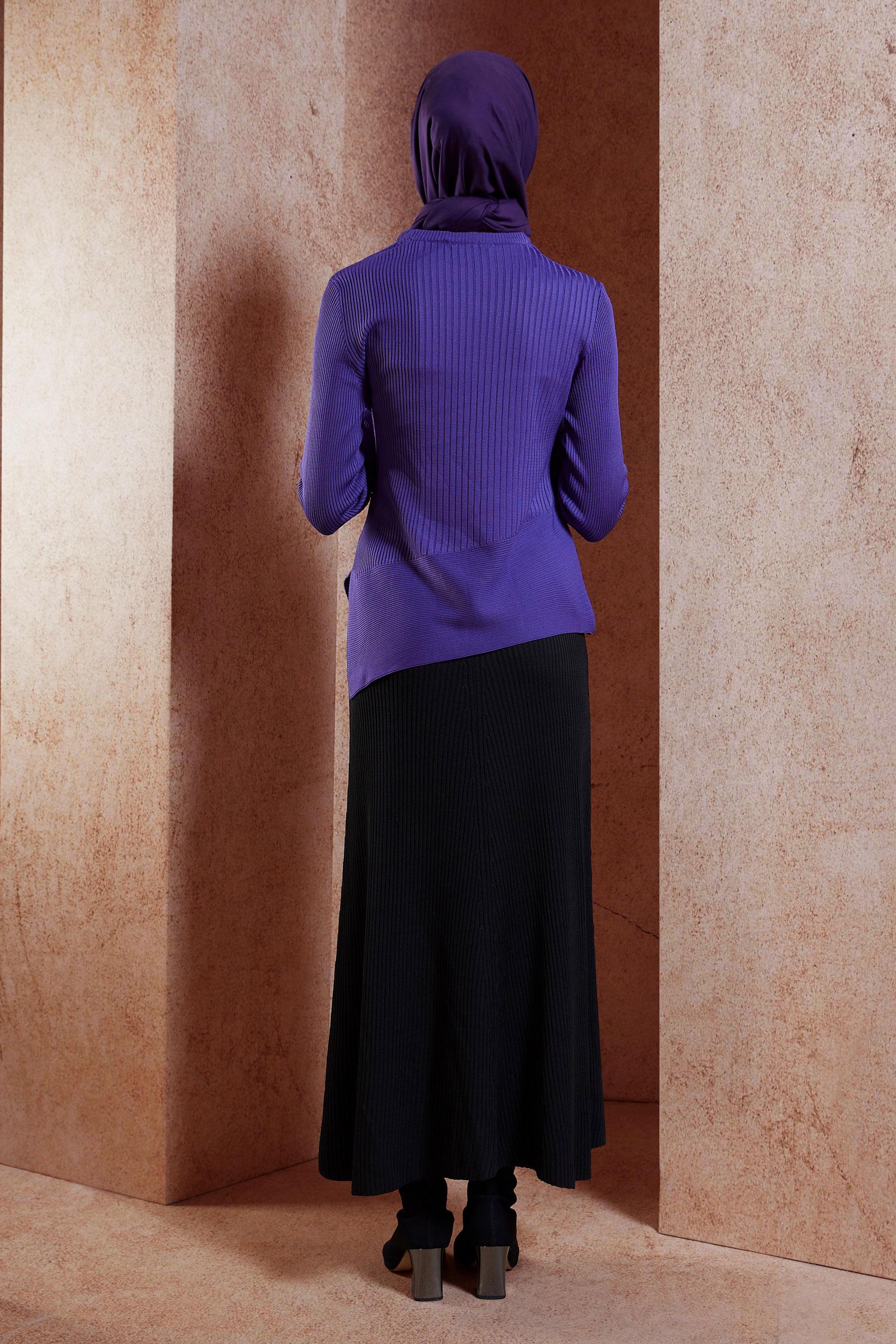 Tesettür giyim MOR ASİMETRİK KESİM TRİKO KAZAK 45008