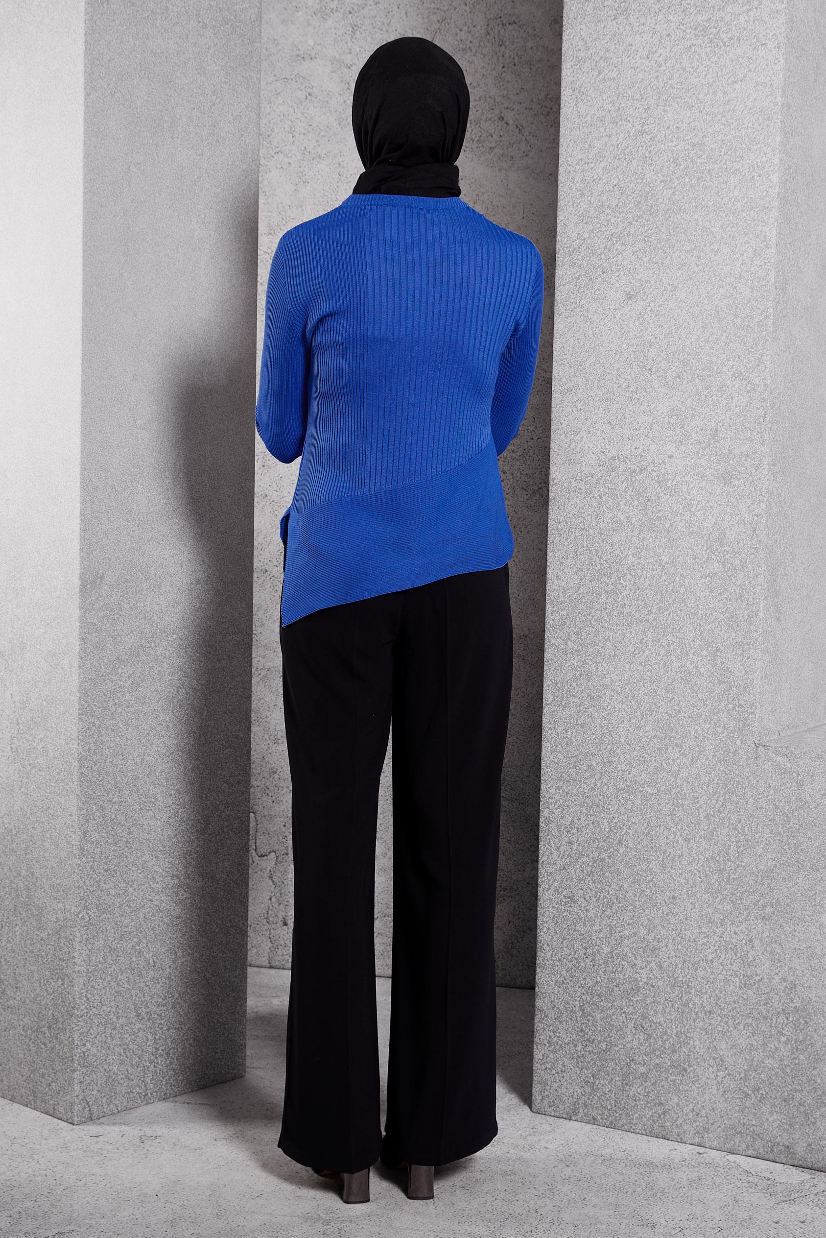 Tesettür giyim LACİVERT ASİMETRİK KESİM TRİKO KAZAK 45008