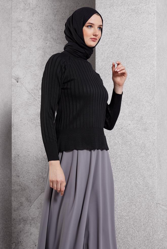 Vêtements hijab NOIR PULL EN MAILLE DROIT 45009 - ALVİNA