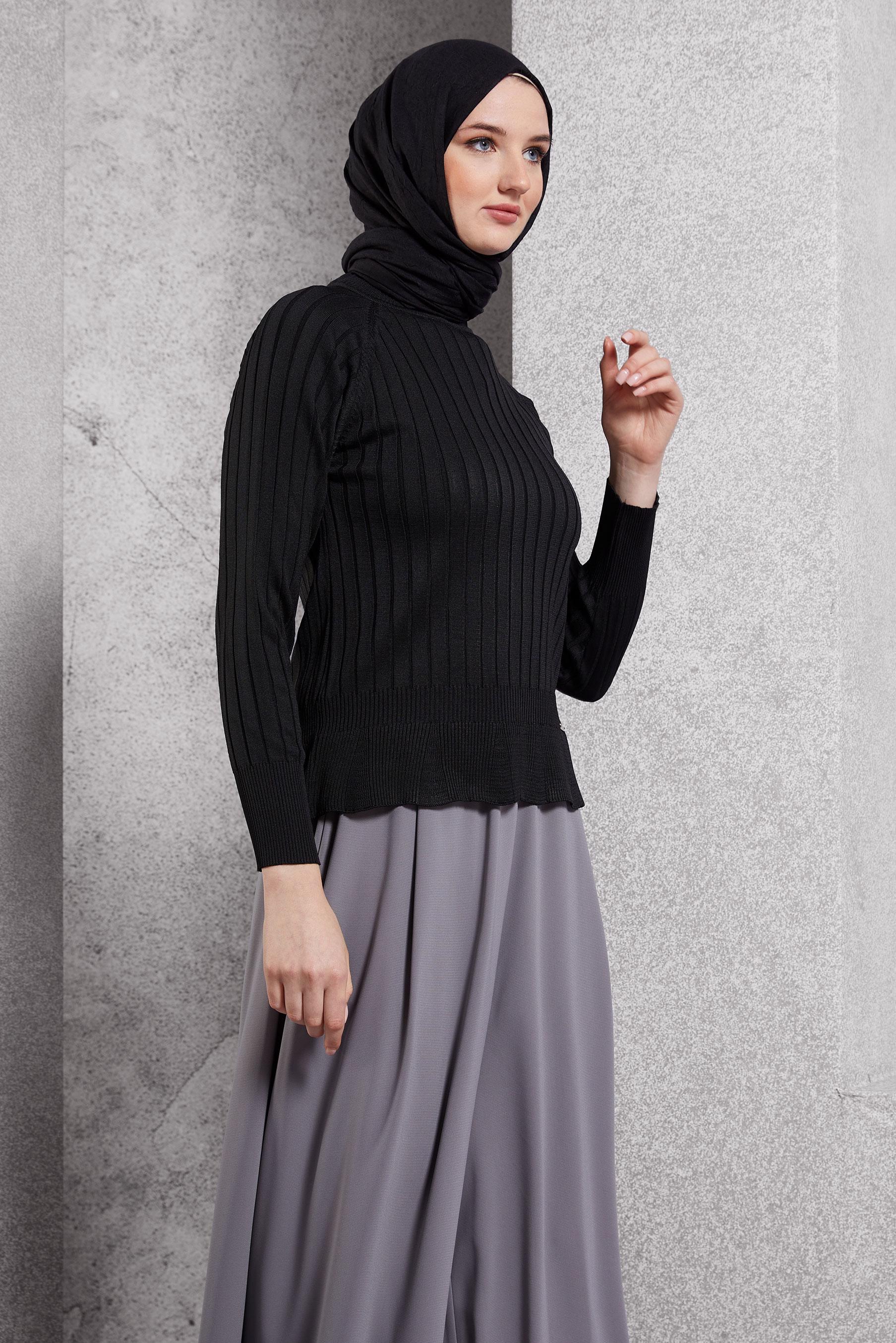 Vêtements hijab NOIR PULL EN MAILLE DROIT 45009