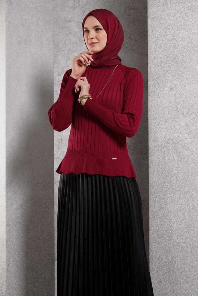 Vêtements hijab ROUGE PULL EN MAILLE DROIT 45009 - ALVİNA