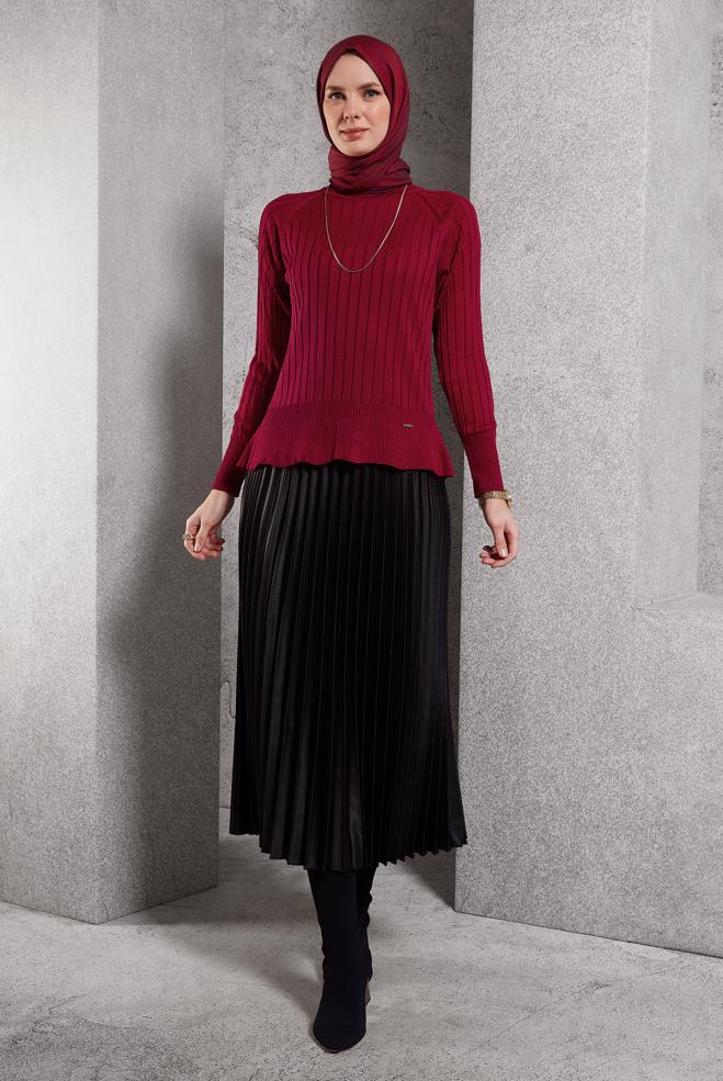 Vêtements hijab ROUGE PULL EN MAILLE DROIT 45009 - ALVİNA