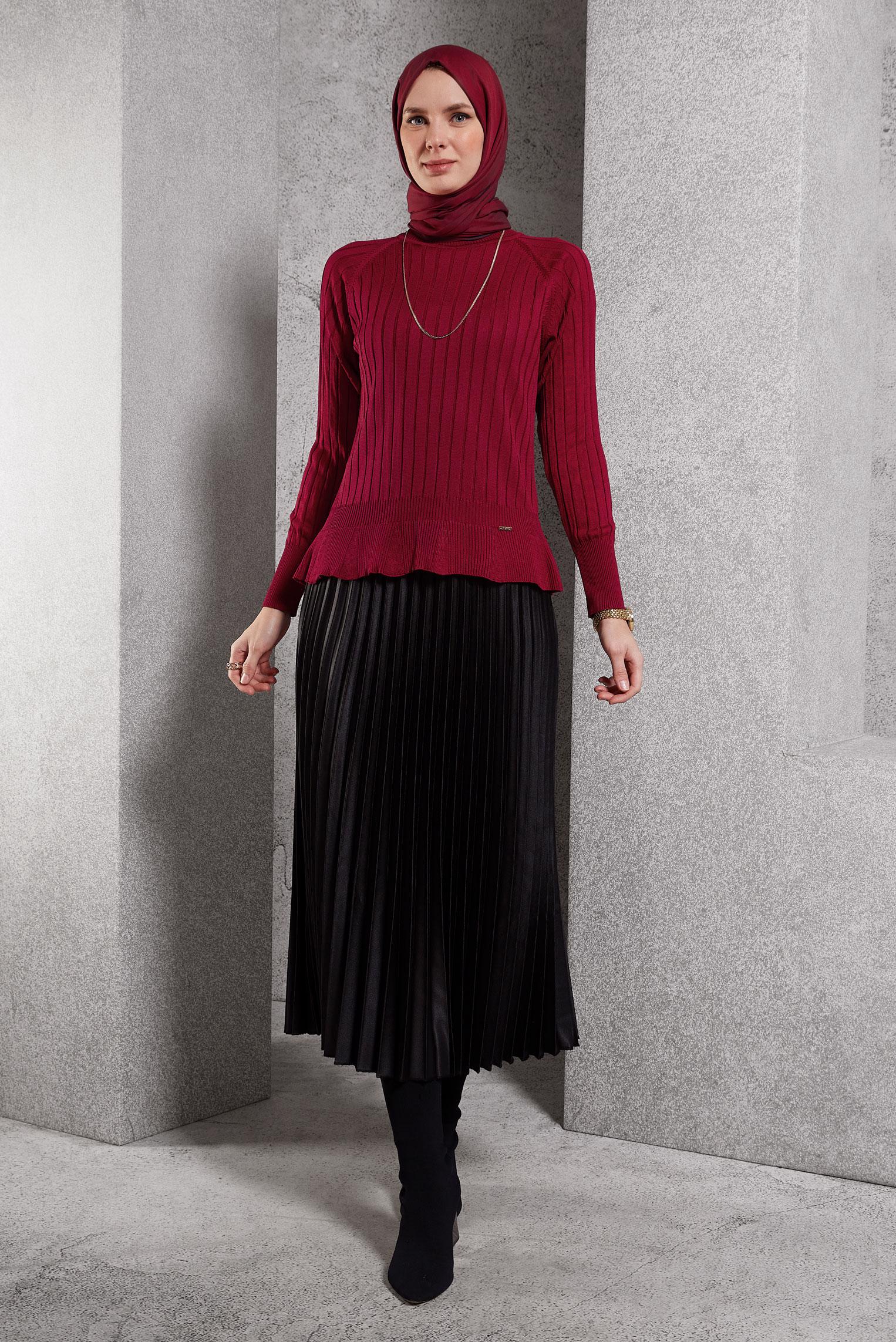 Vêtements hijab ROUGE PULL EN MAILLE DROIT 45009